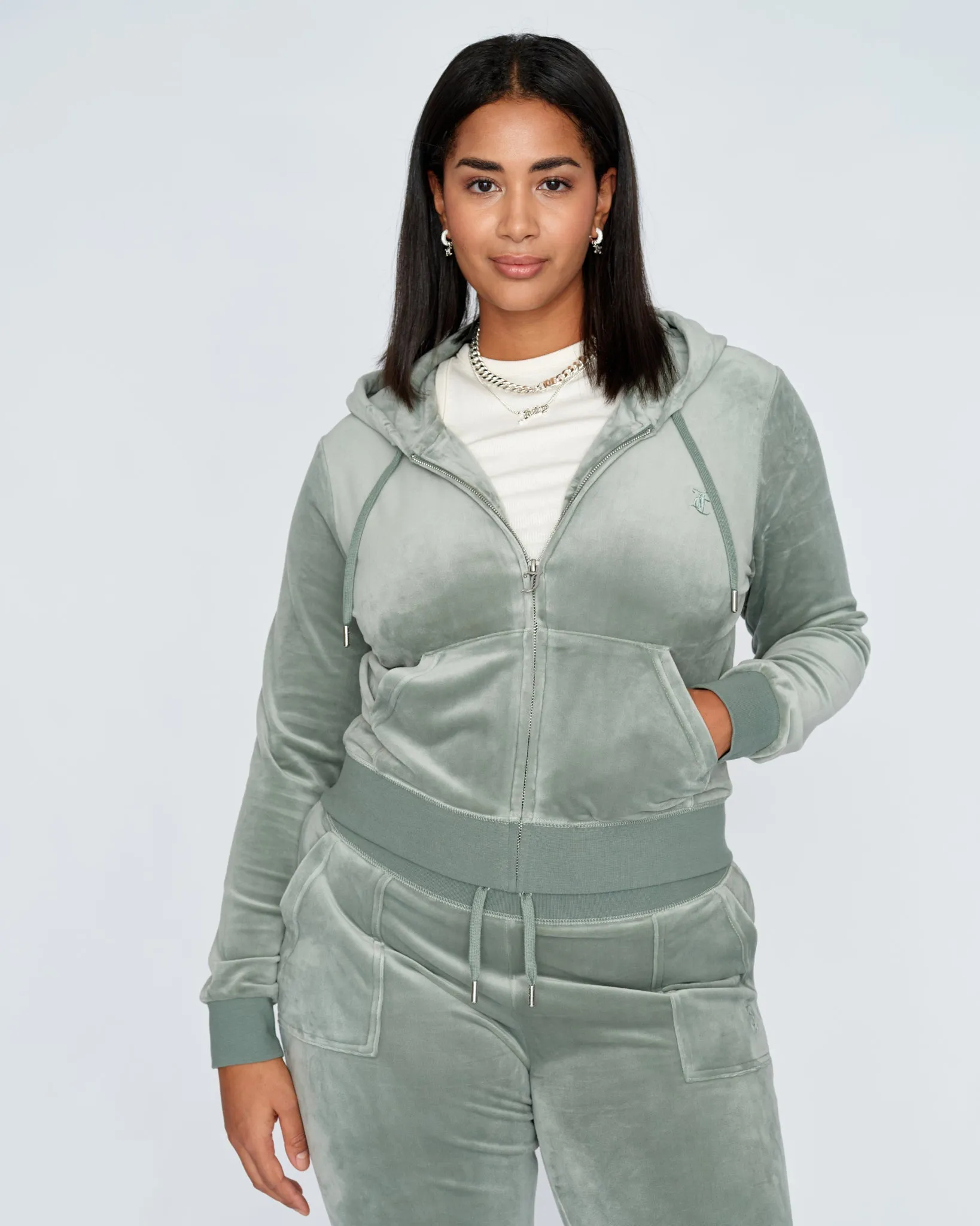 Classic Velour Robertson Zip Hoodie Chinois Green