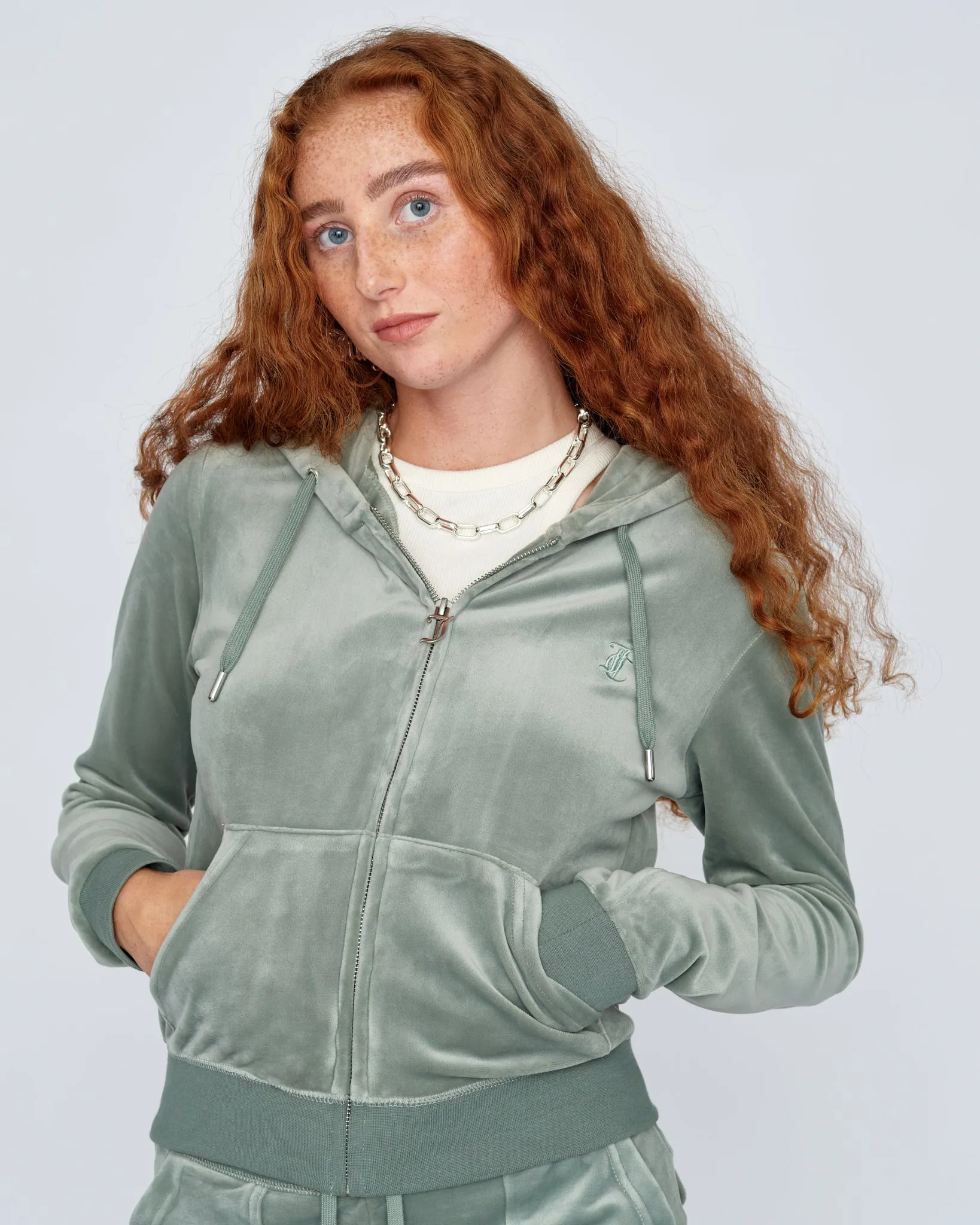 Classic Velour Robertson Zip Hoodie Chinois Green