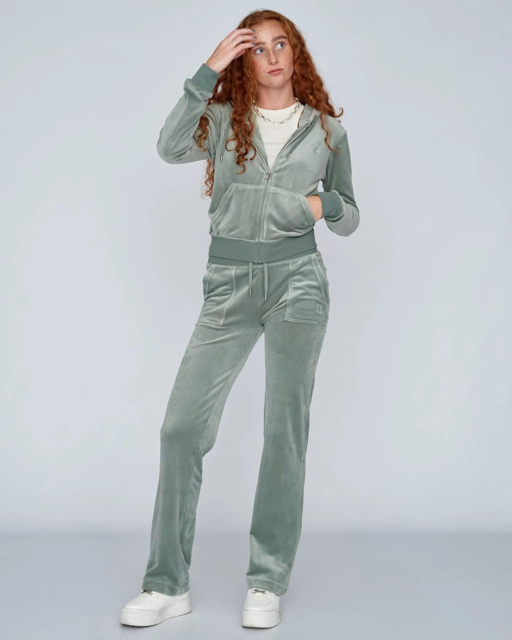 Classic Velour Robertson Zip Hoodie Chinois Green