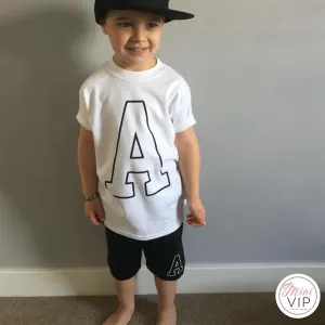 Collegiate Initial - Black Shorts & White T-Shirt Set