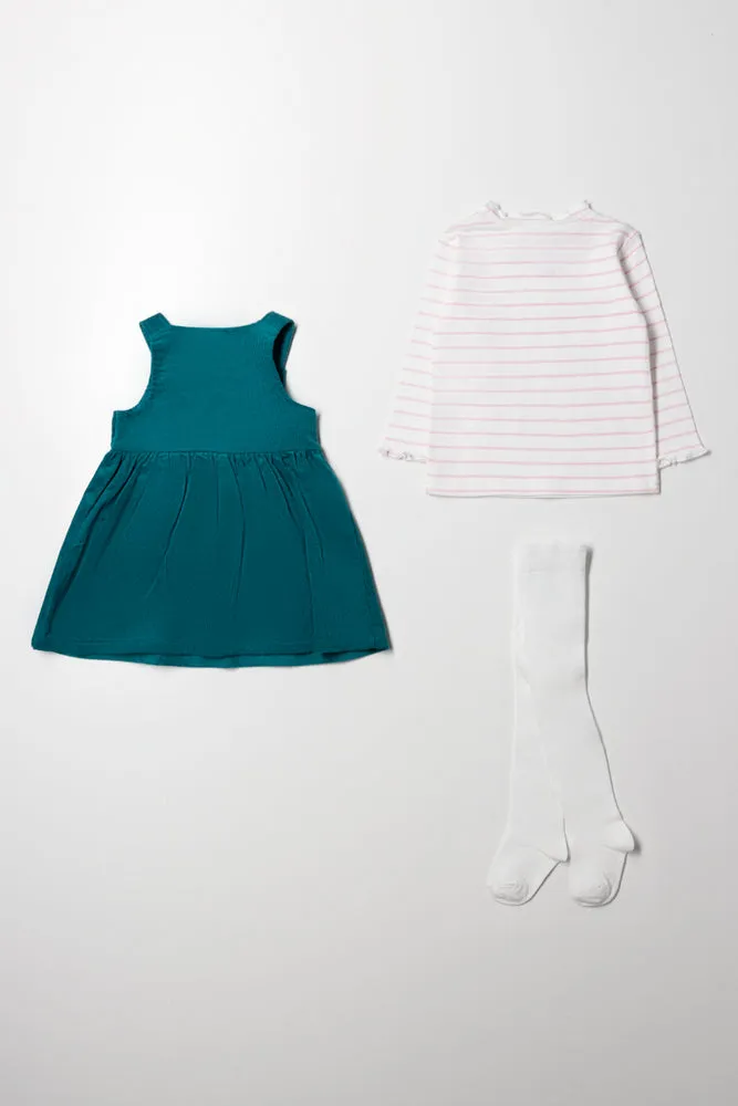 Corduroy Pinafore Set With Tights Green