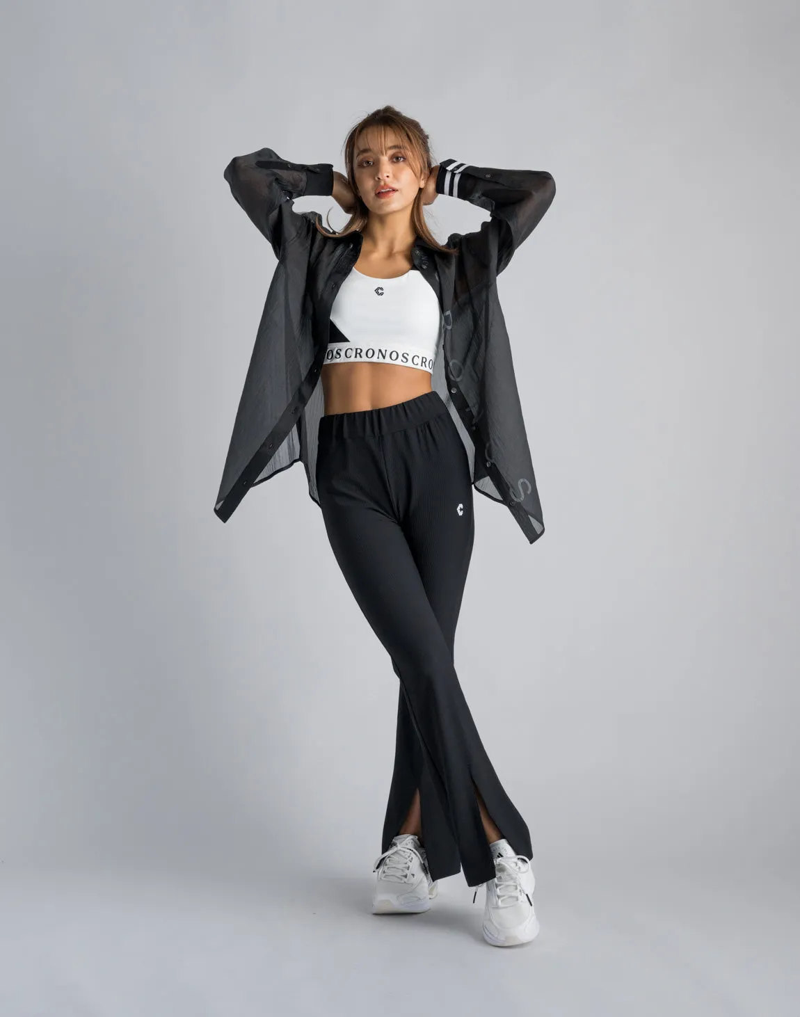 CRONOS WOMEN SHEER SHIRTS【BLACK】