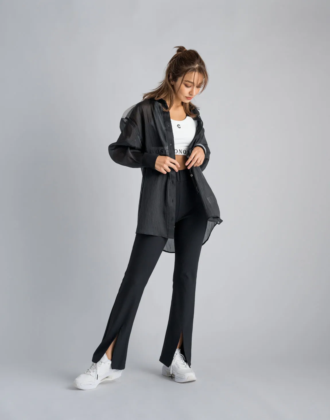 CRONOS WOMEN SHEER SHIRTS【BLACK】