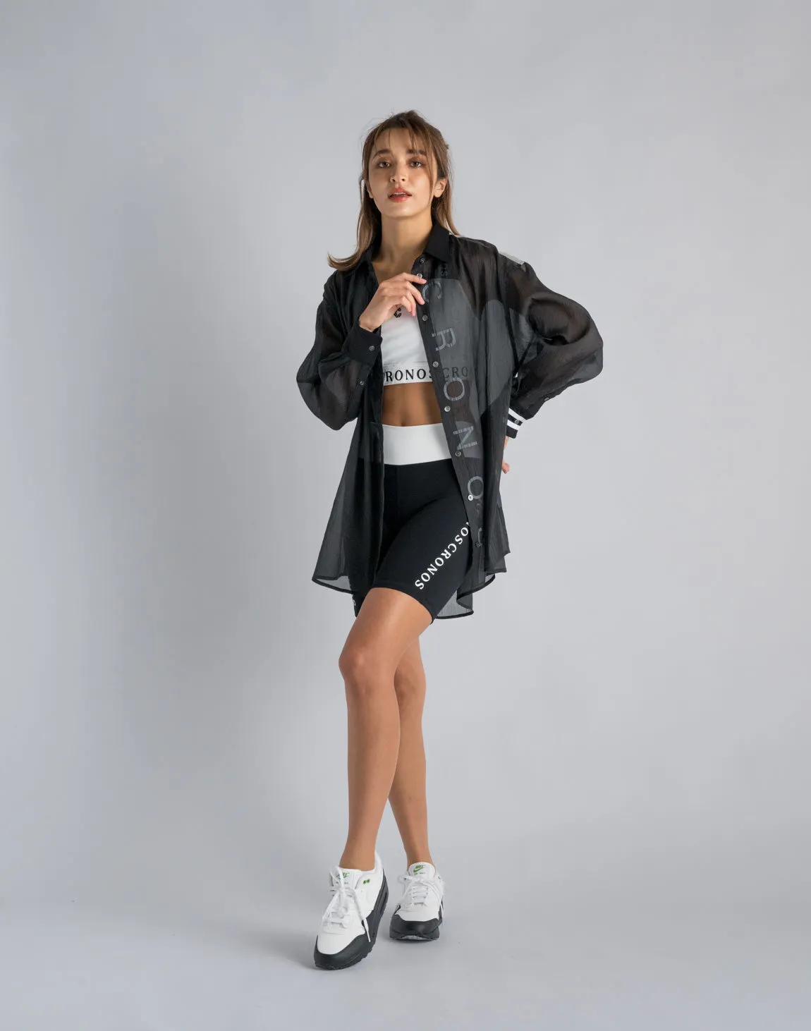 CRONOS WOMEN SHEER SHIRTS【BLACK】