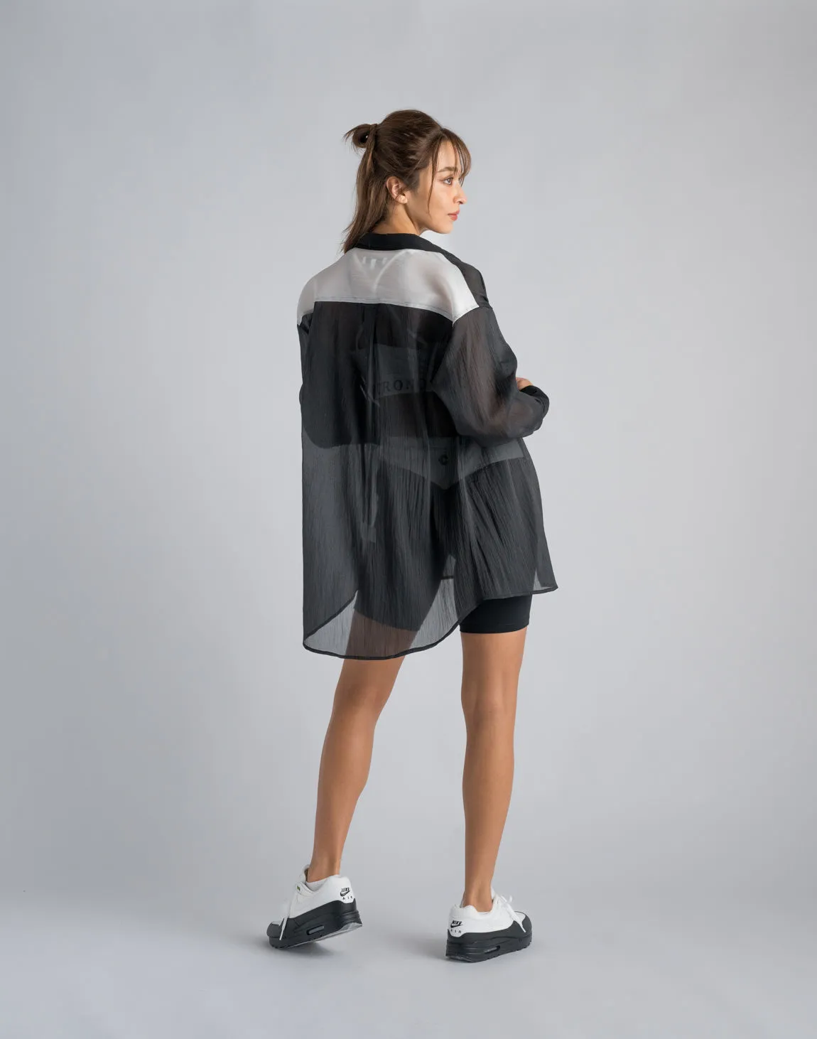 CRONOS WOMEN SHEER SHIRTS【BLACK】
