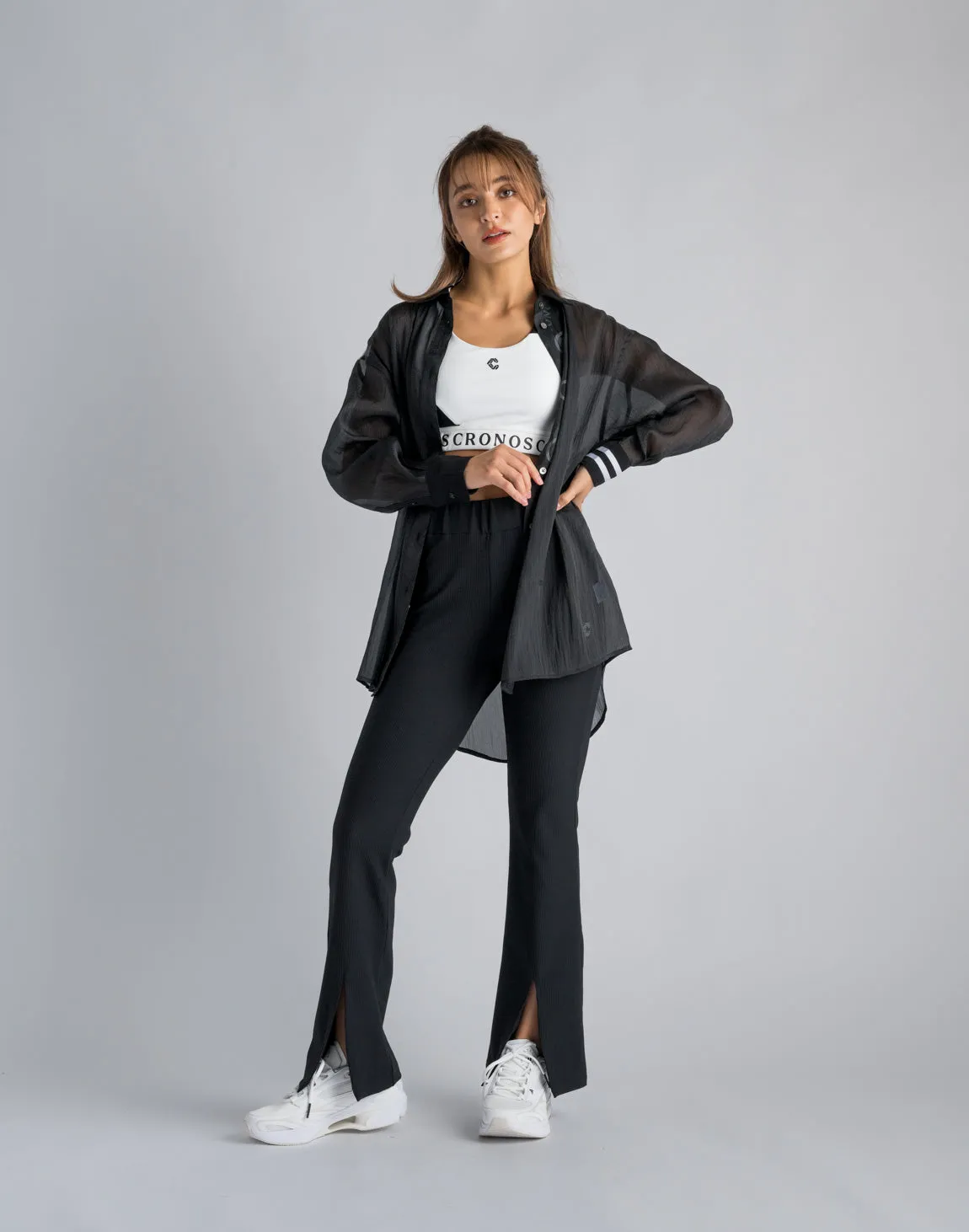 CRONOS WOMEN SHEER SHIRTS【BLACK】