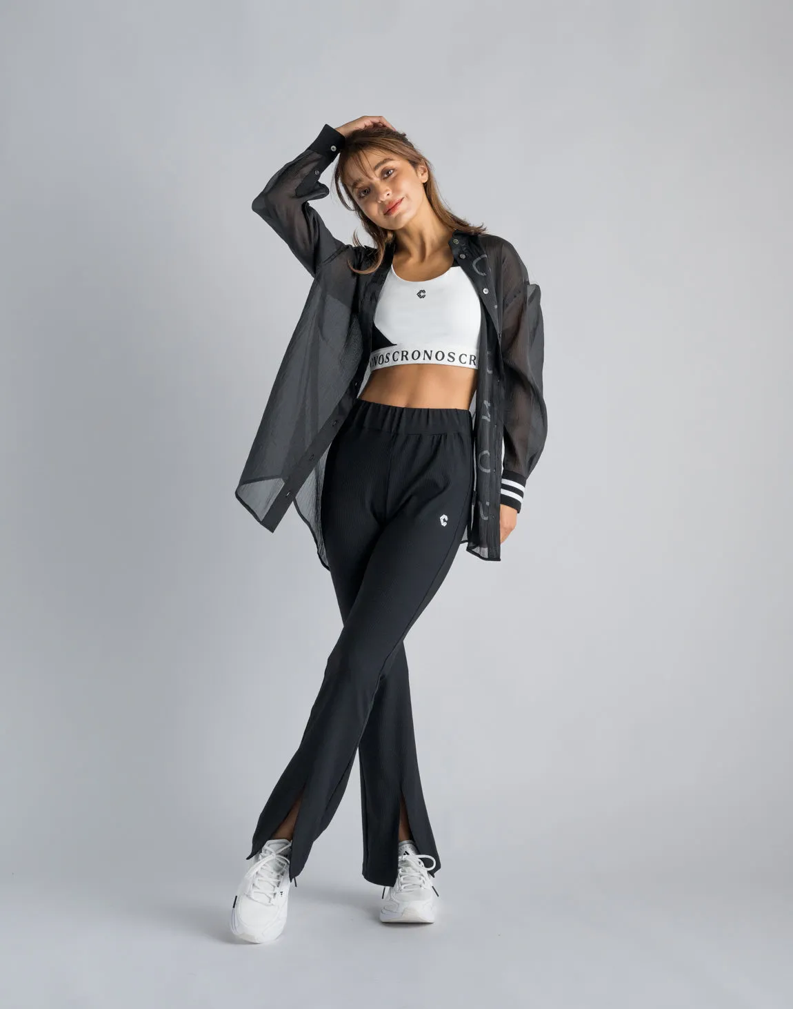 CRONOS WOMEN SHEER SHIRTS【BLACK】