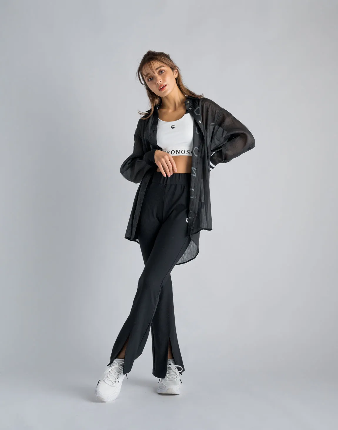 CRONOS WOMEN SHEER SHIRTS【BLACK】