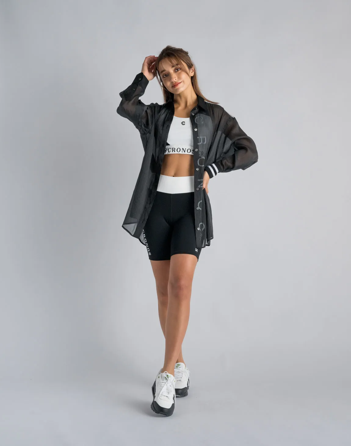 CRONOS WOMEN SHEER SHIRTS【BLACK】