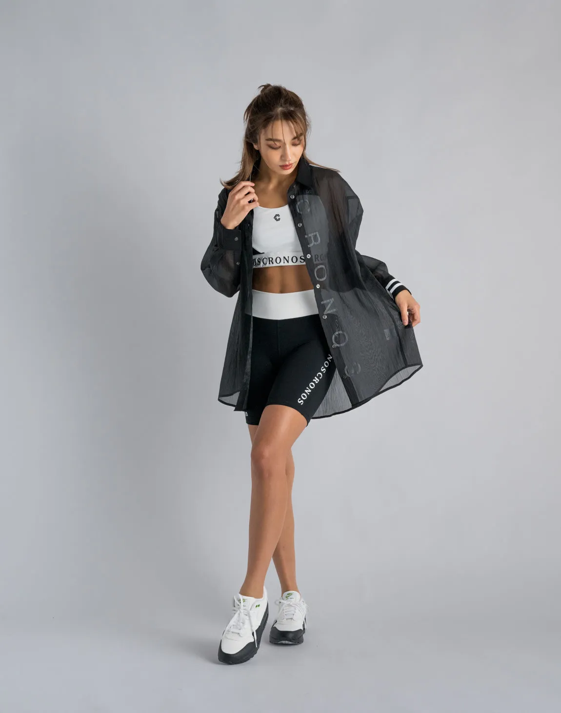 CRONOS WOMEN SHEER SHIRTS【BLACK】