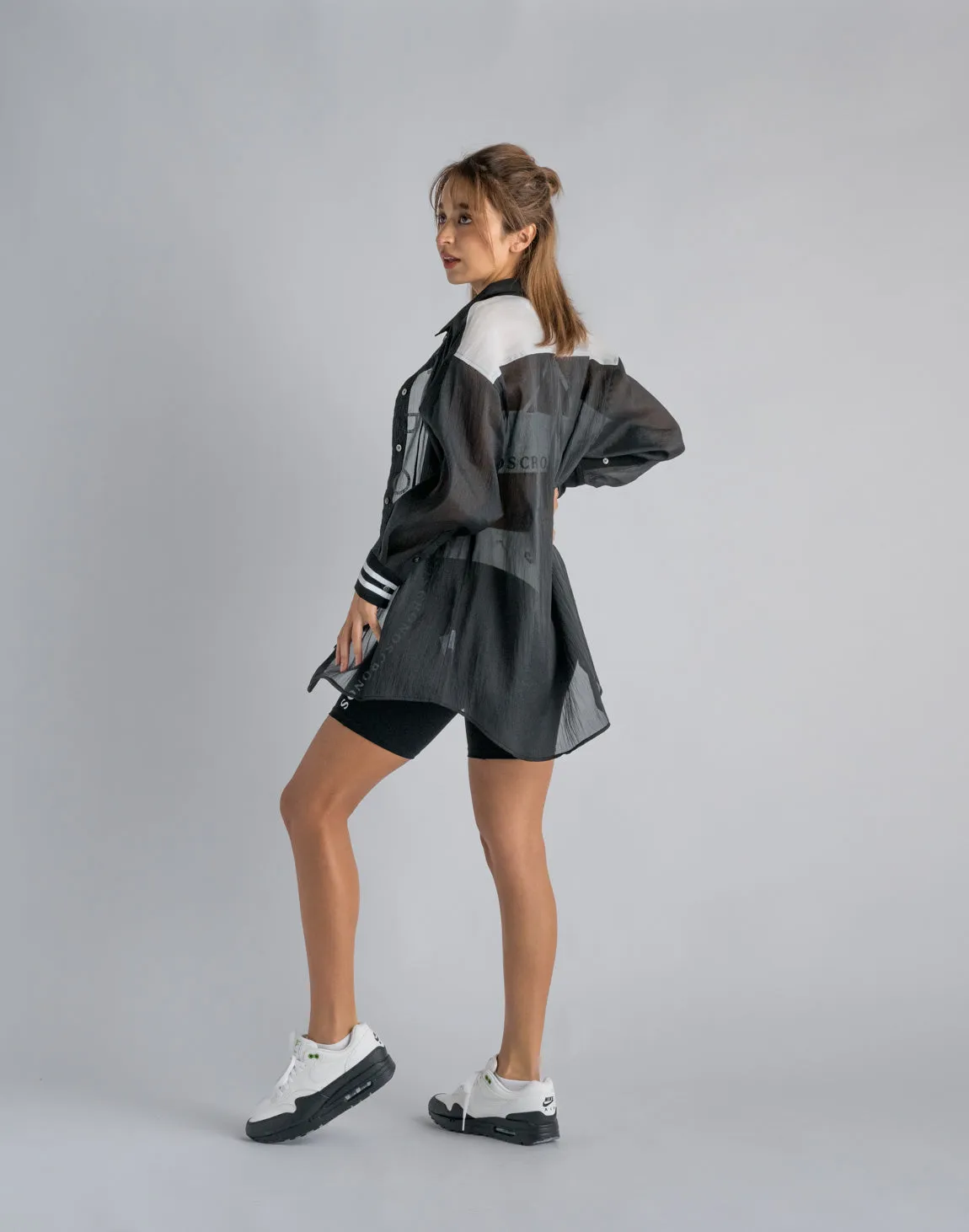 CRONOS WOMEN SHEER SHIRTS【BLACK】