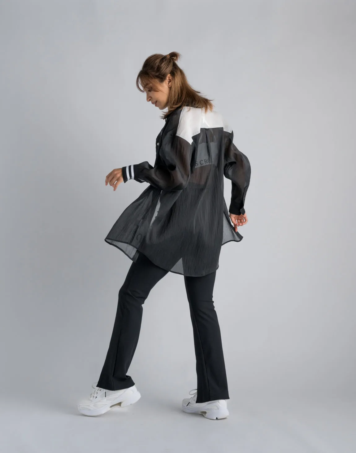 CRONOS WOMEN SHEER SHIRTS【BLACK】