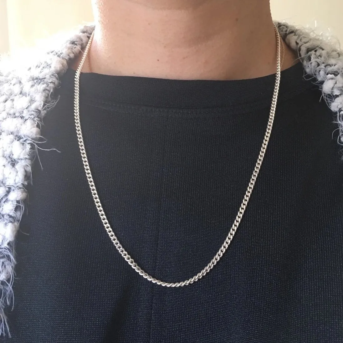 Curb Chain Lariat - Sterling Silver