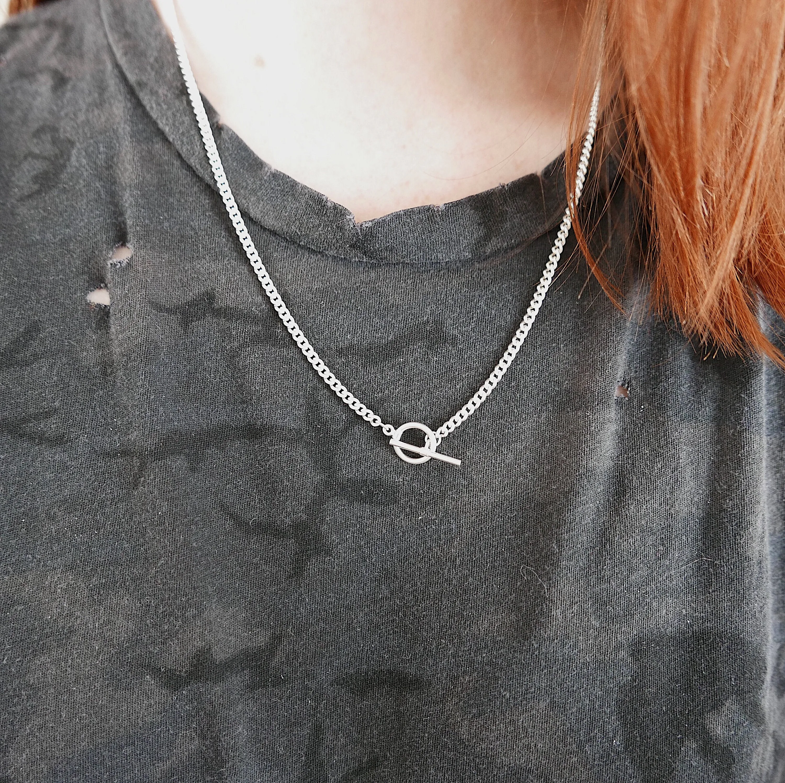 Curb Chain Lariat - Sterling Silver