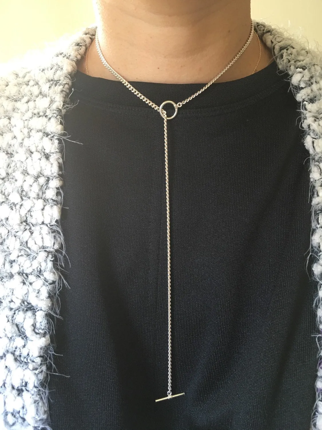 Curb Chain Lariat - Sterling Silver