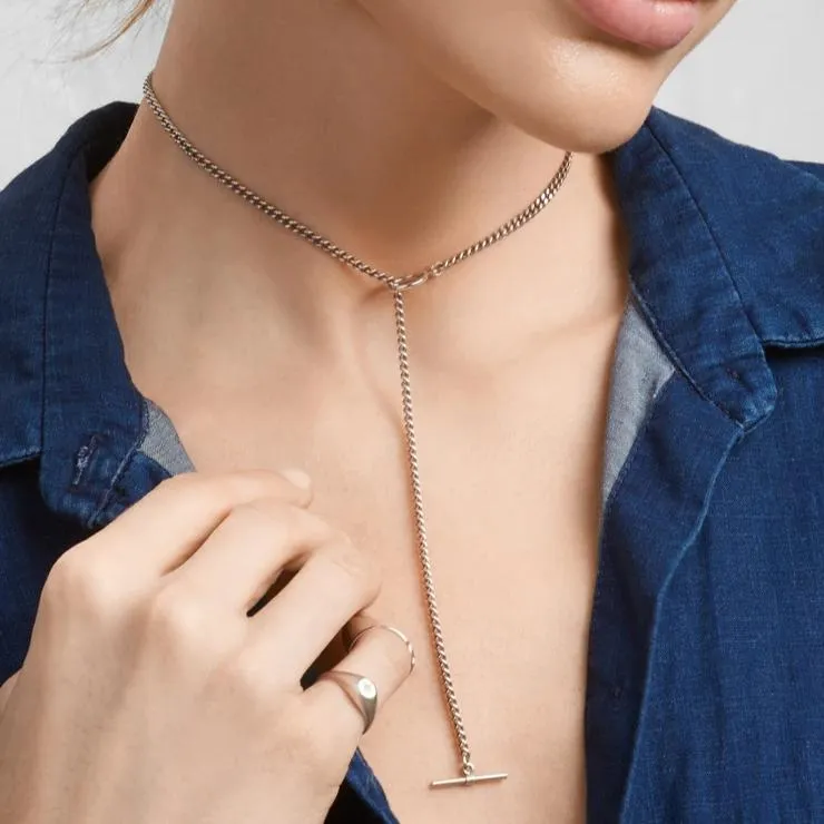 Curb Chain Lariat - Sterling Silver