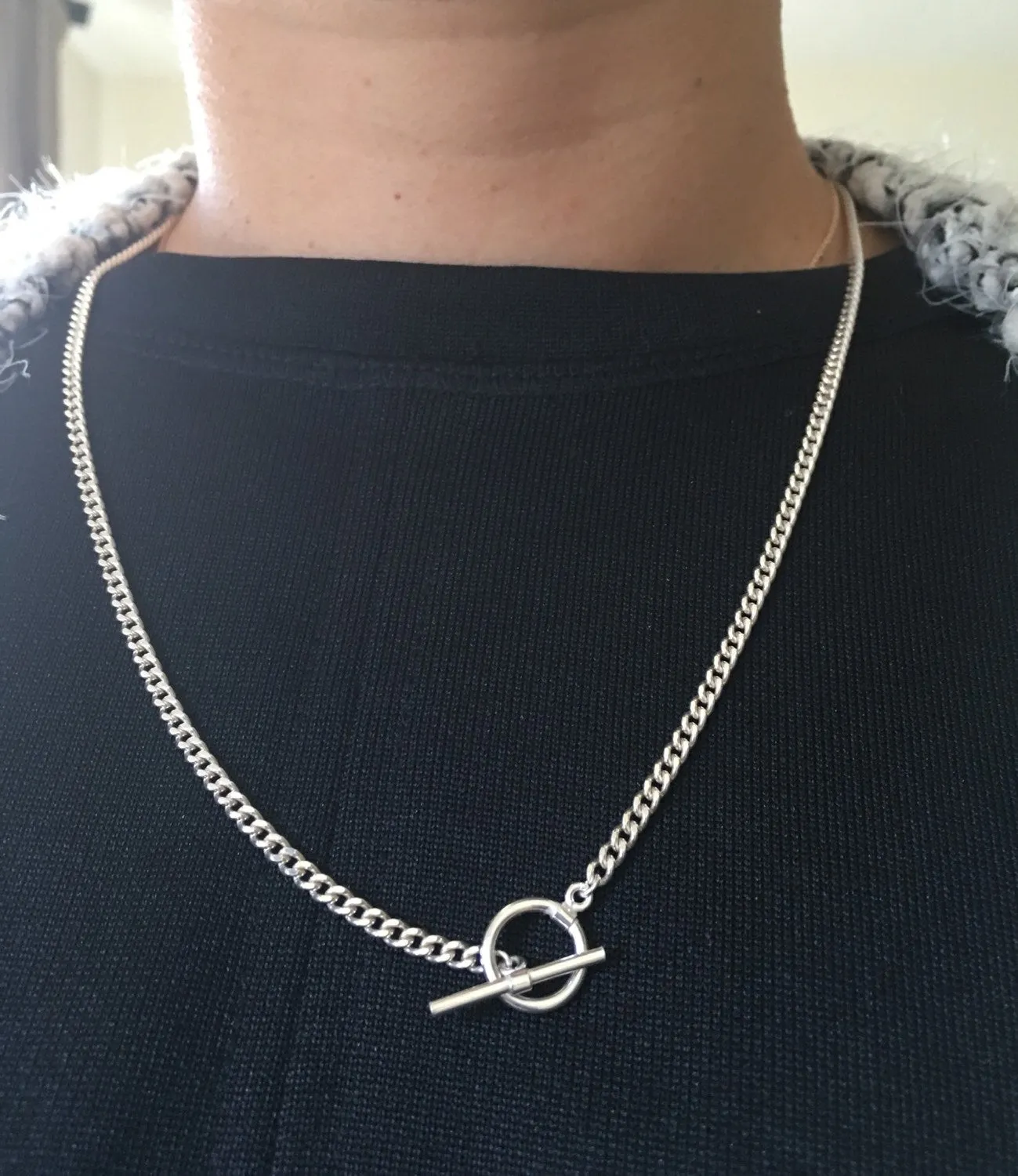Curb Chain Lariat - Sterling Silver