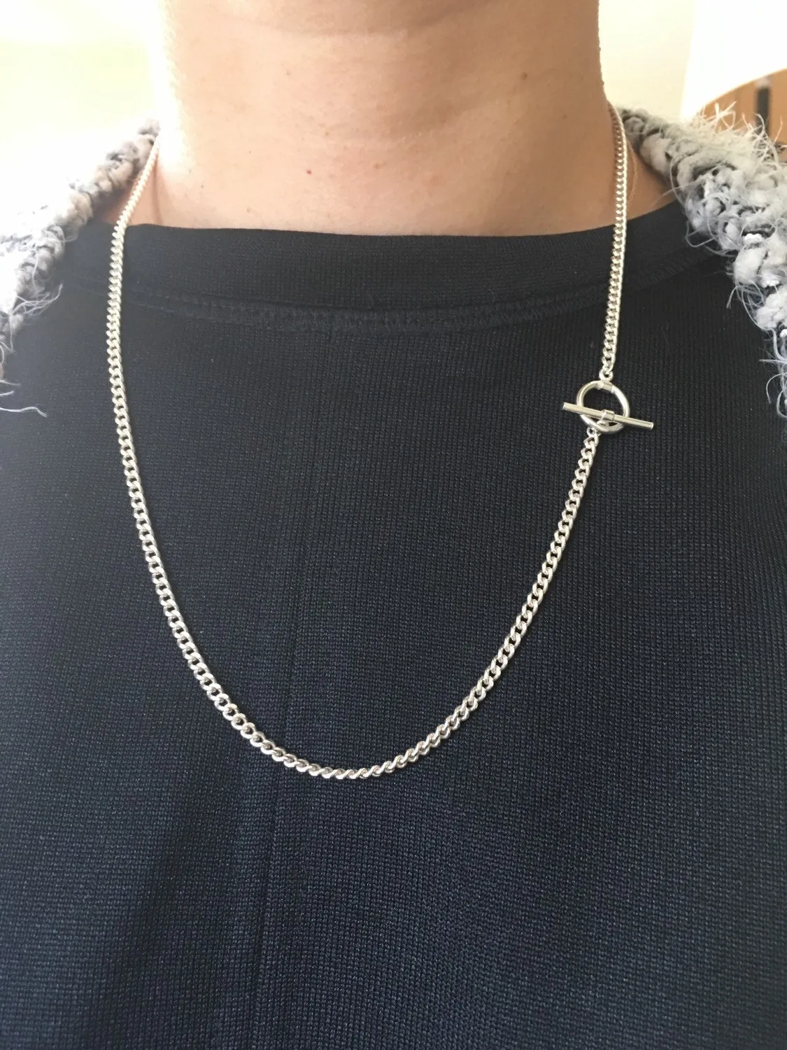 Curb Chain Lariat - Sterling Silver