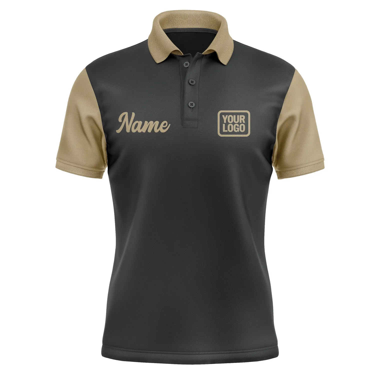 Custom Black Light Khaki Short-Sleeve Polo Shirt