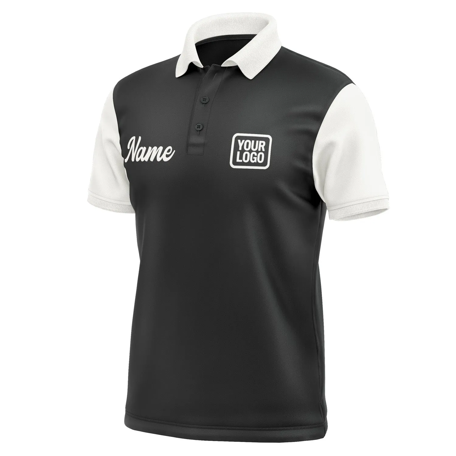 Custom Black White Short-Sleeve Polo Shirt