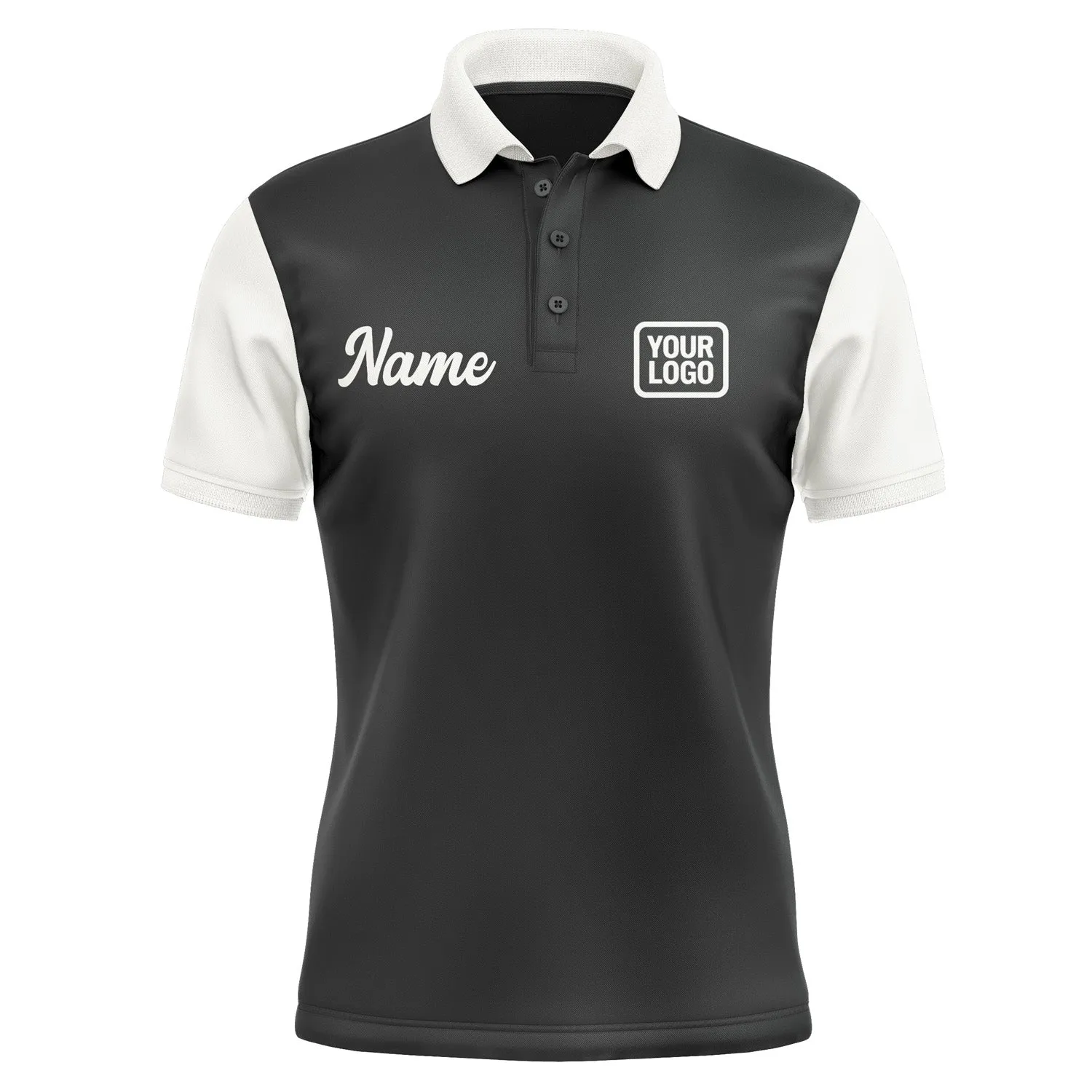 Custom Black White Short-Sleeve Polo Shirt