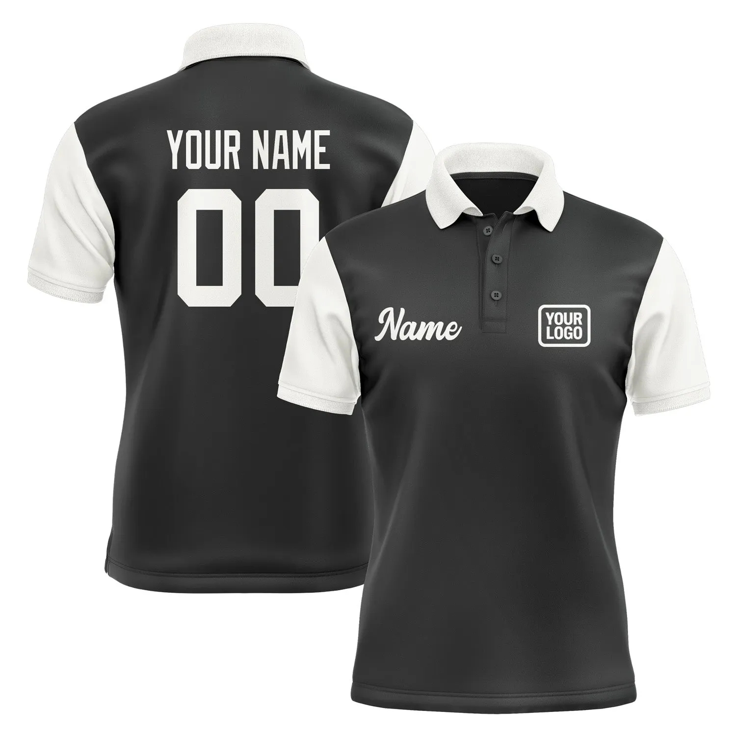 Custom Black White Short-Sleeve Polo Shirt