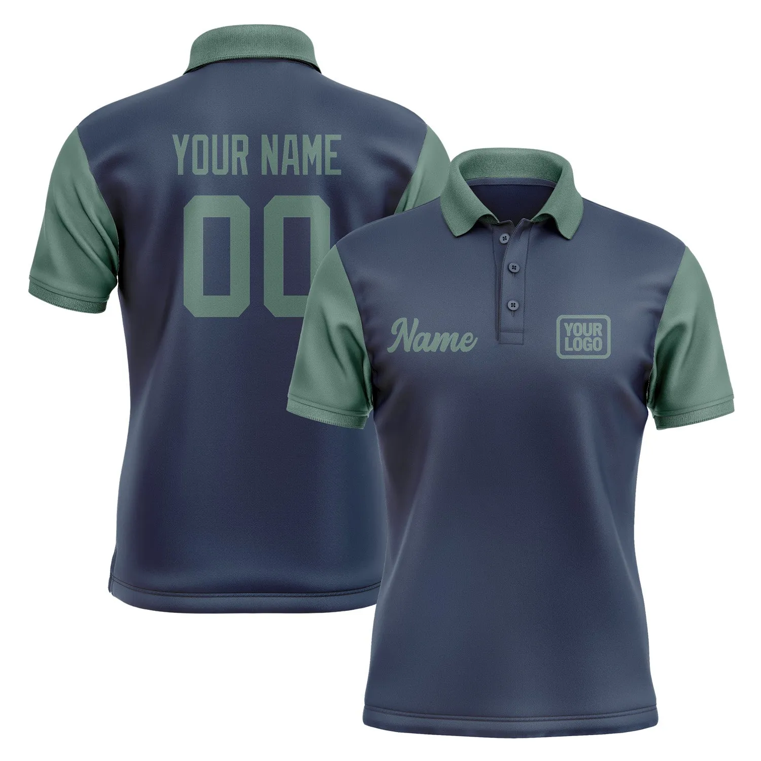 Custom Blue Blue Green Short-Sleeve Polo Shirt