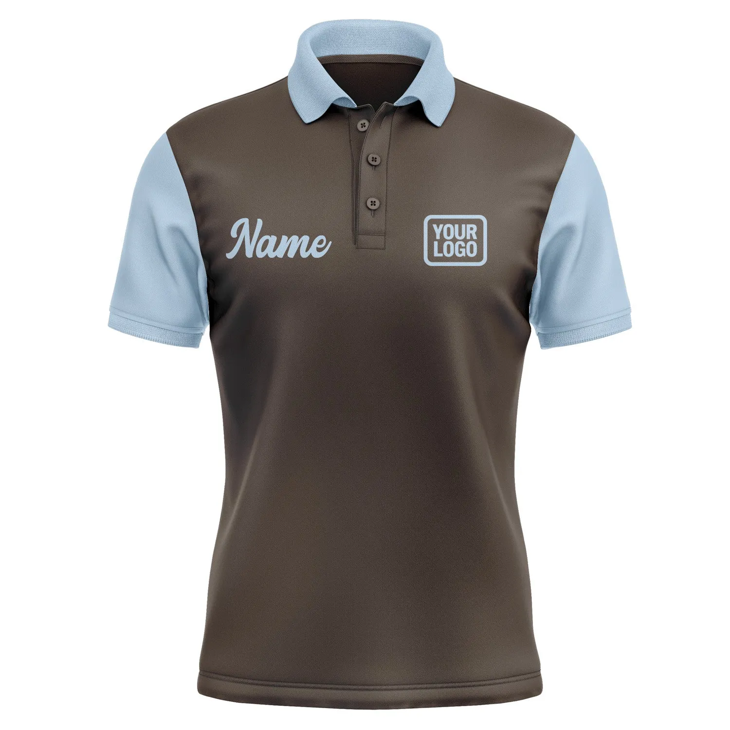 Custom Brown Light Blue Short-Sleeve Polo Shirt