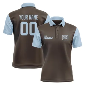 Custom Brown Light Blue Short-Sleeve Polo Shirt