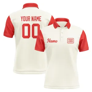 Custom Cream Orange Red Short-Sleeve Polo Shirt