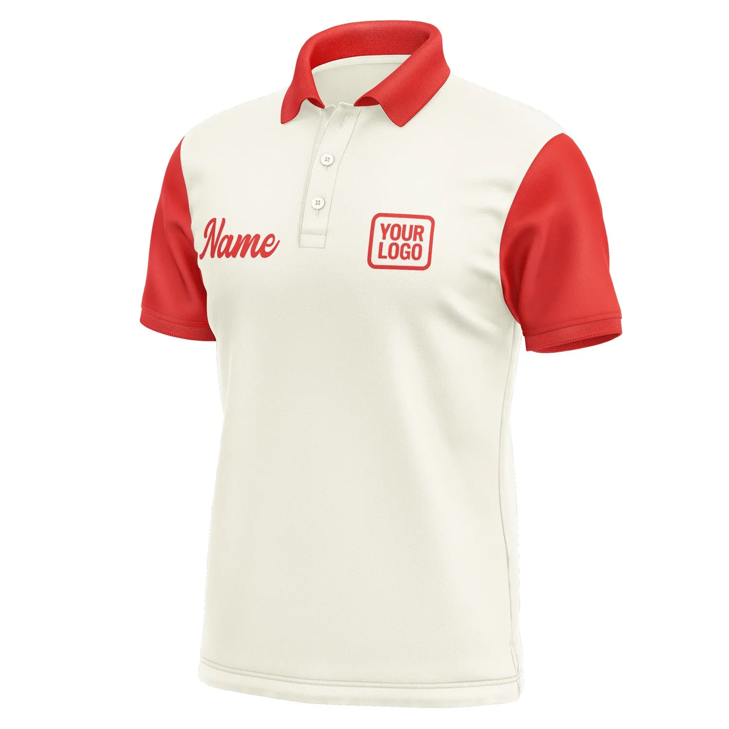 Custom Cream Orange Red Short-Sleeve Polo Shirt