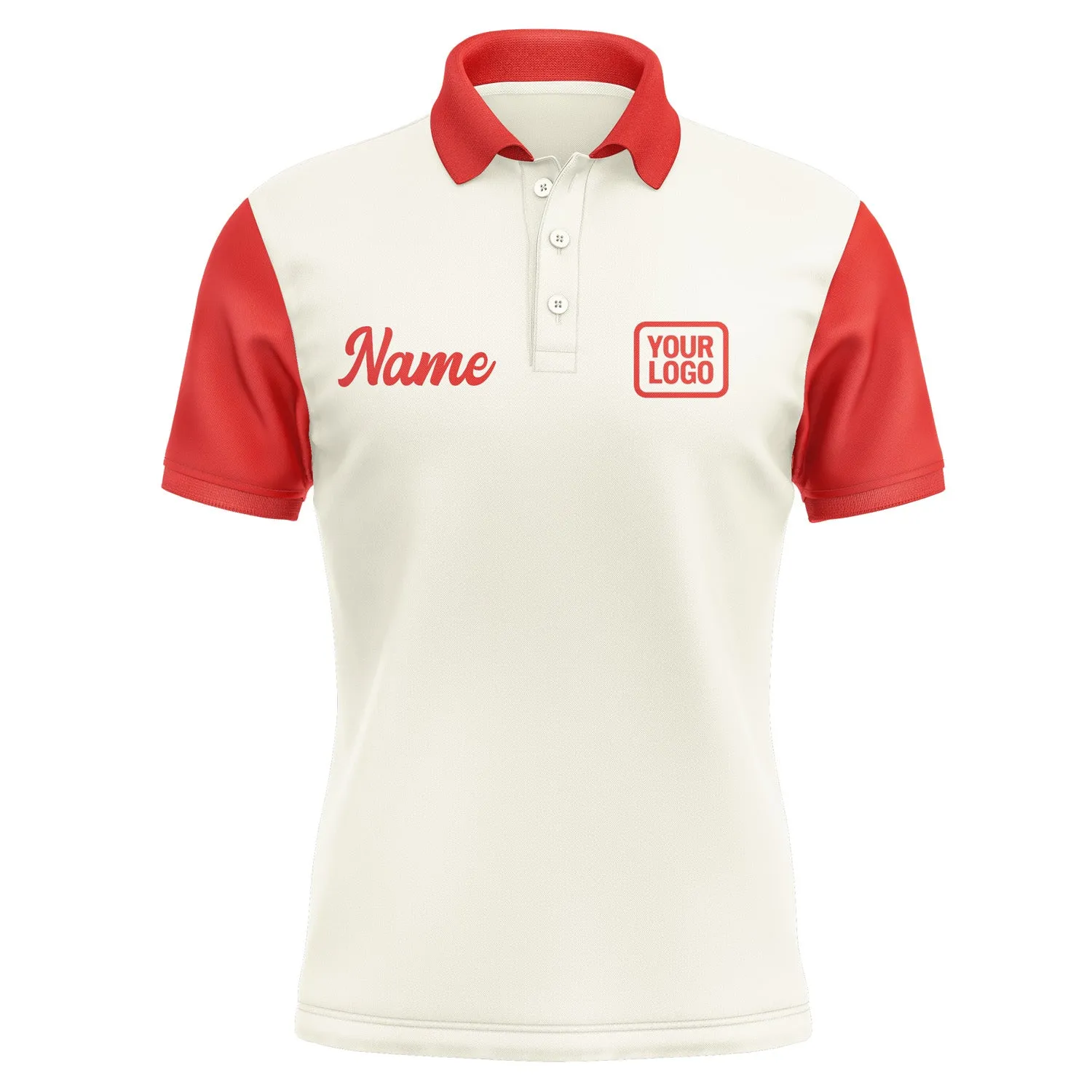Custom Cream Orange Red Short-Sleeve Polo Shirt