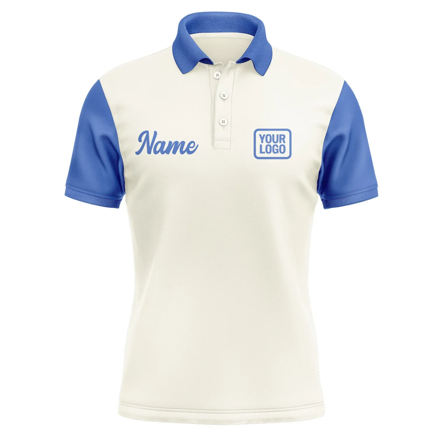 Custom Cream Sky Blue Short-Sleeve Polo Shirt