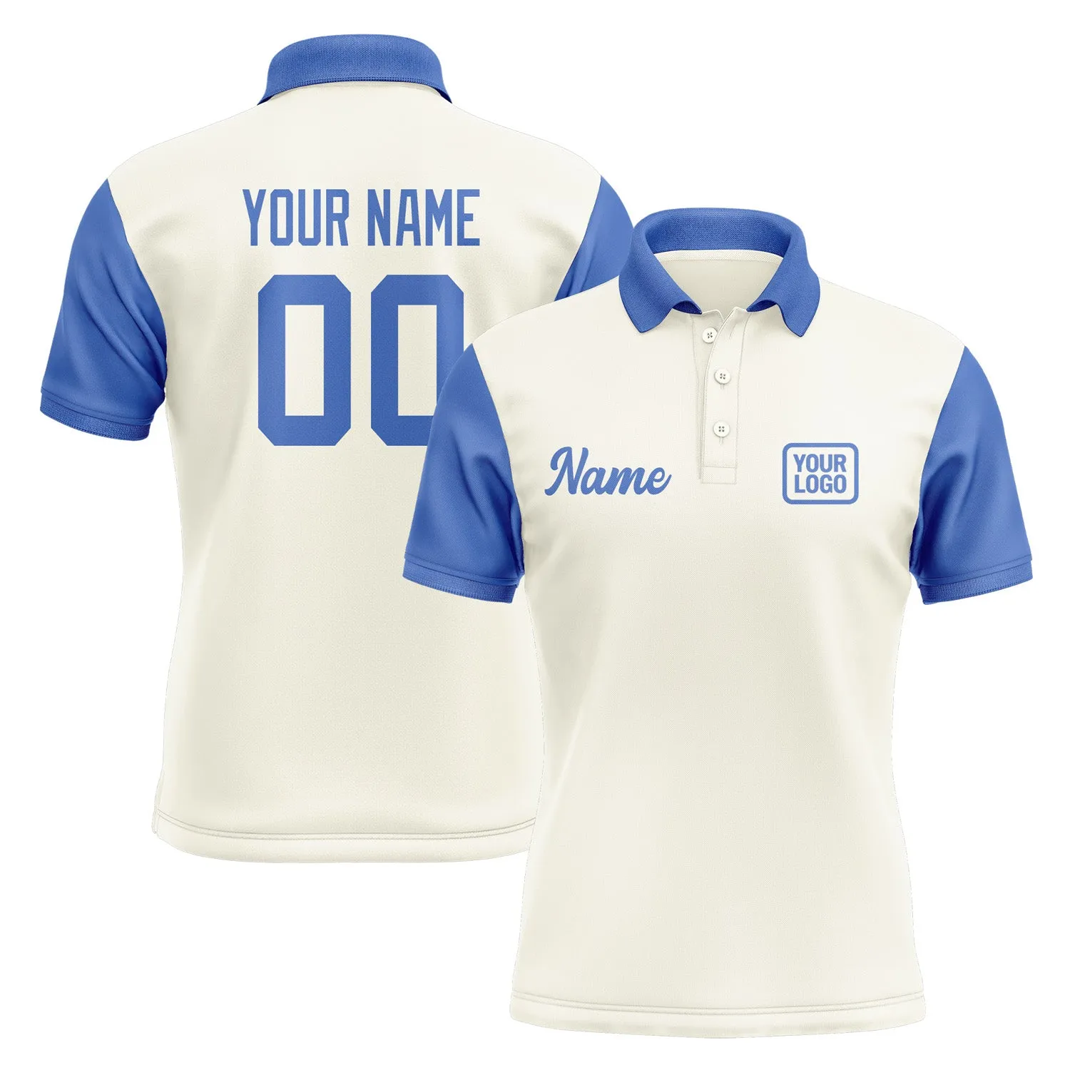 Custom Cream Sky Blue Short-Sleeve Polo Shirt