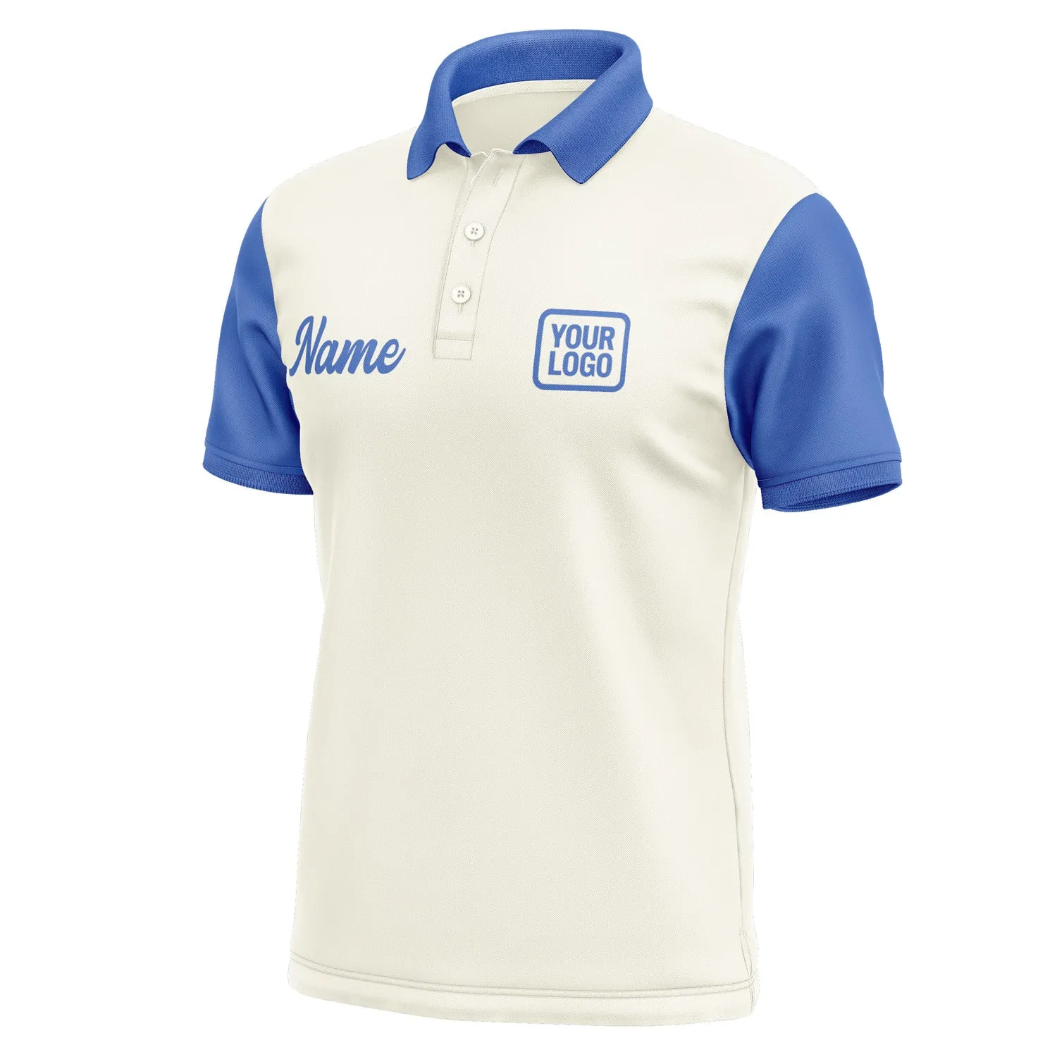 Custom Cream Sky Blue Short-Sleeve Polo Shirt