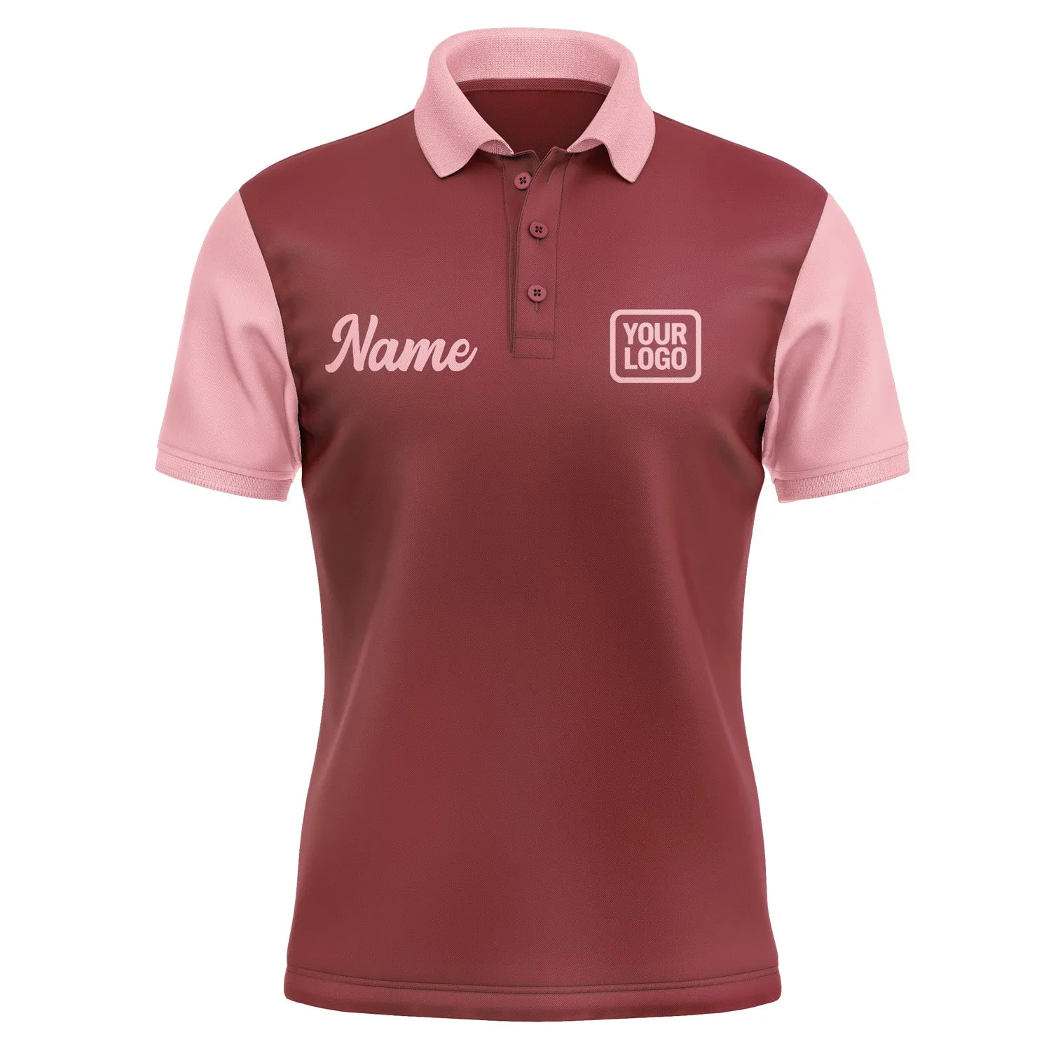 Custom Crimson Red Light Pink Short-Sleeve Polo Shirt