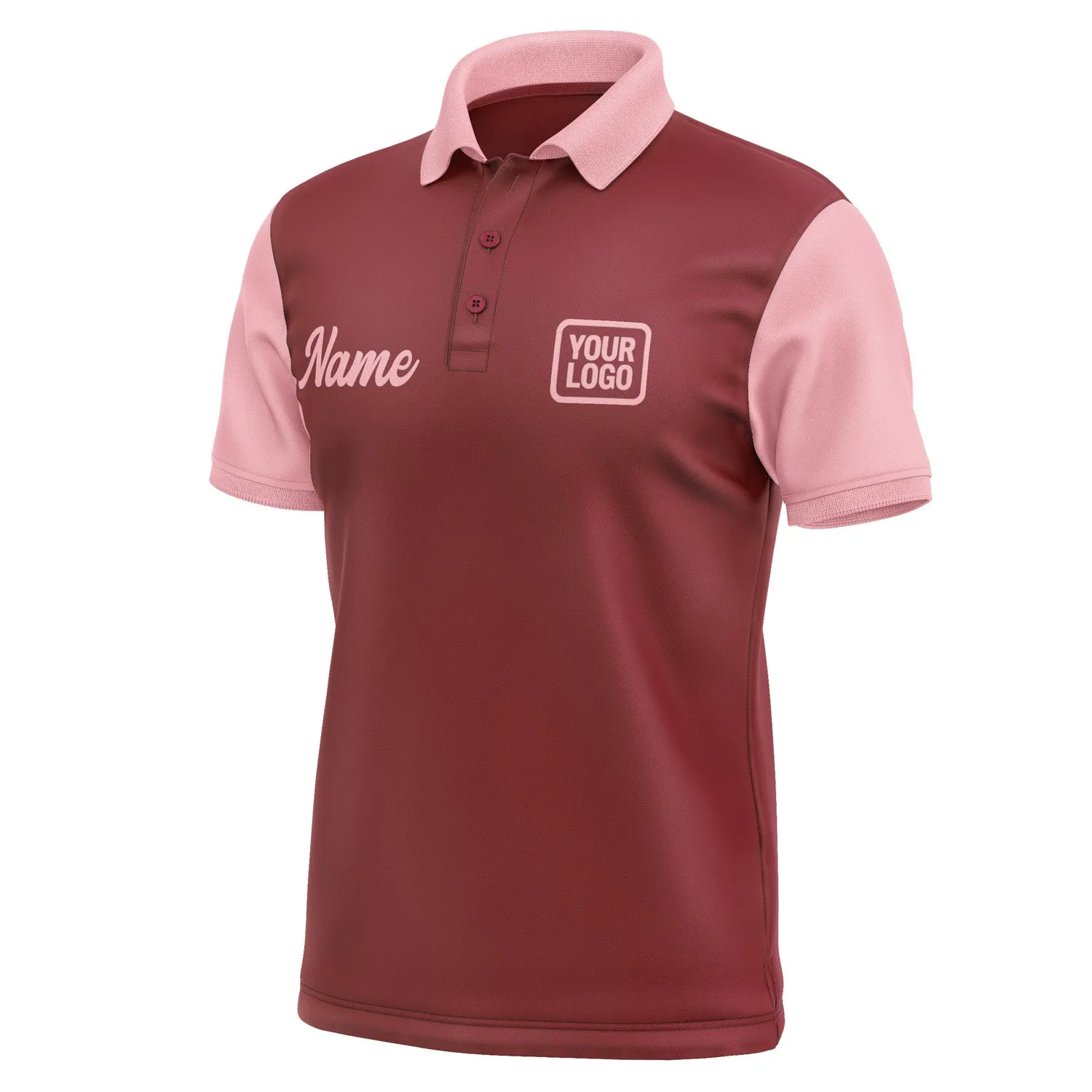 Custom Crimson Red Light Pink Short-Sleeve Polo Shirt
