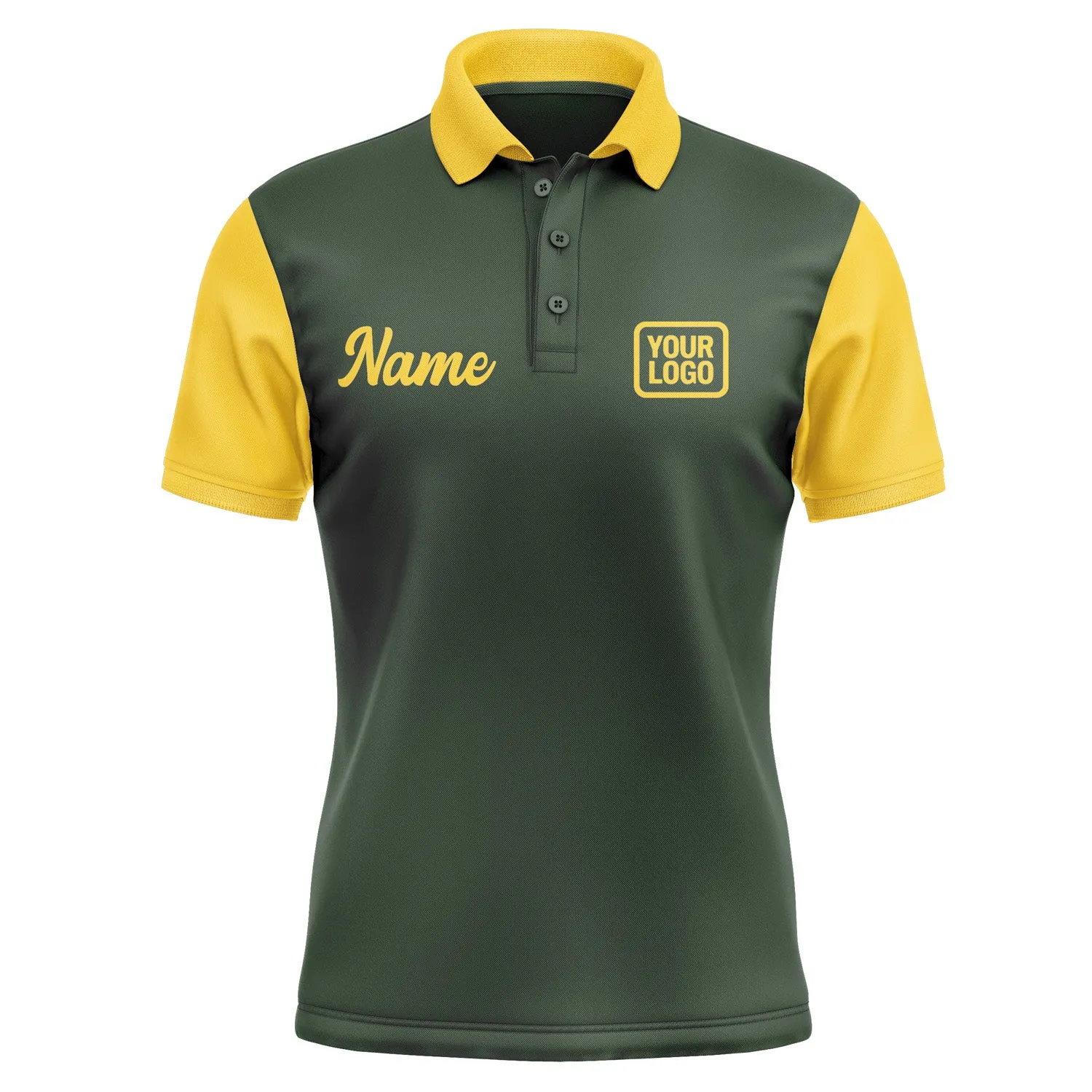 Custom Dark Green Gold Short-Sleeve Polo Shirt
