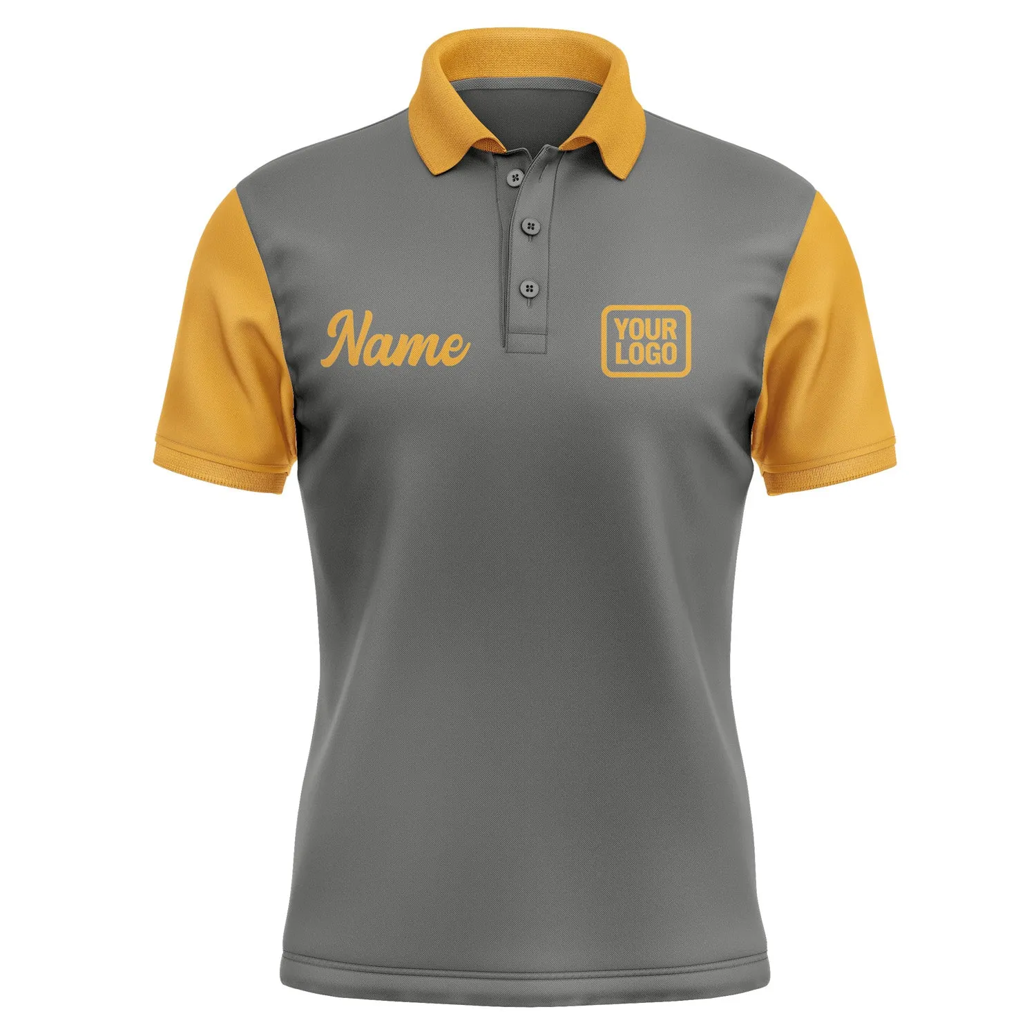 Custom Dark Grey Yellow Short-Sleeve Polo Shirt