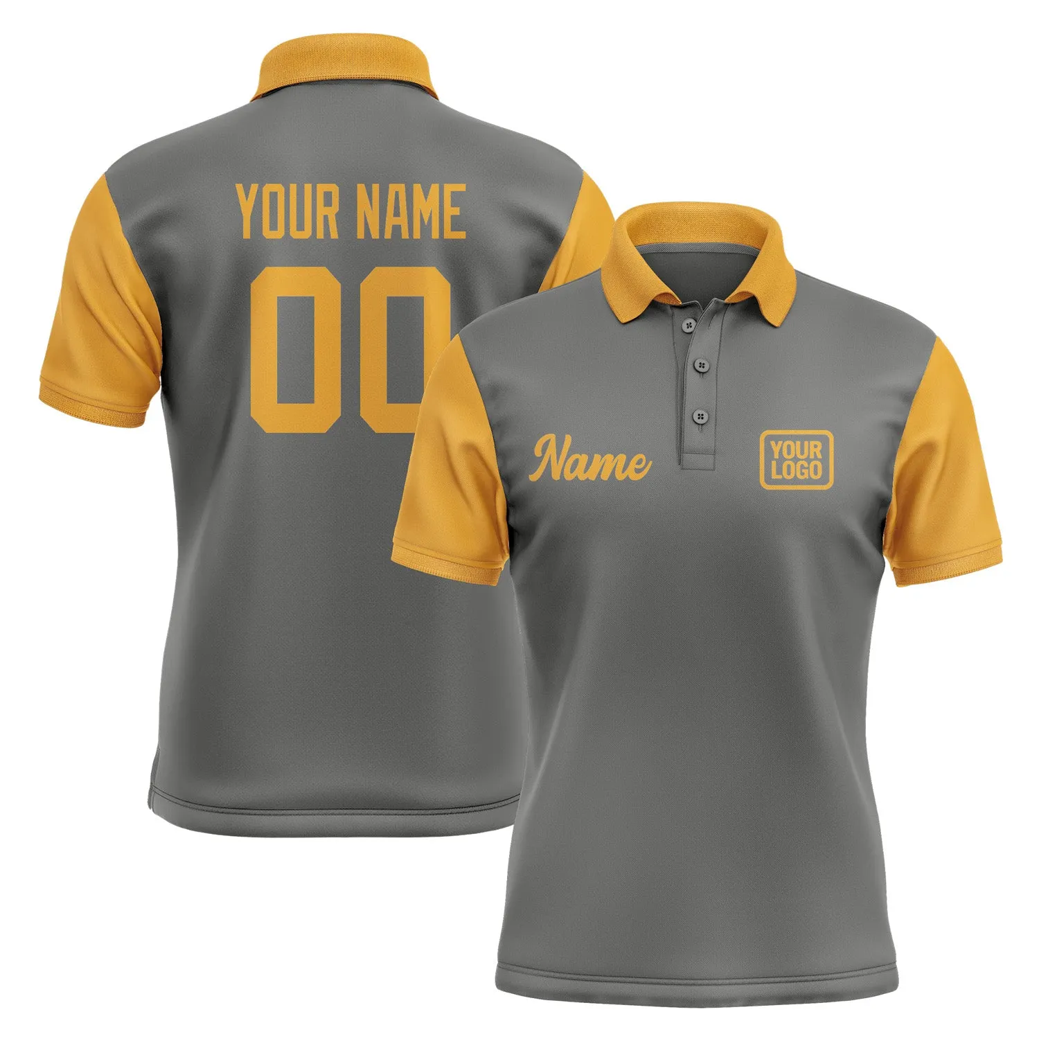 Custom Dark Grey Yellow Short-Sleeve Polo Shirt