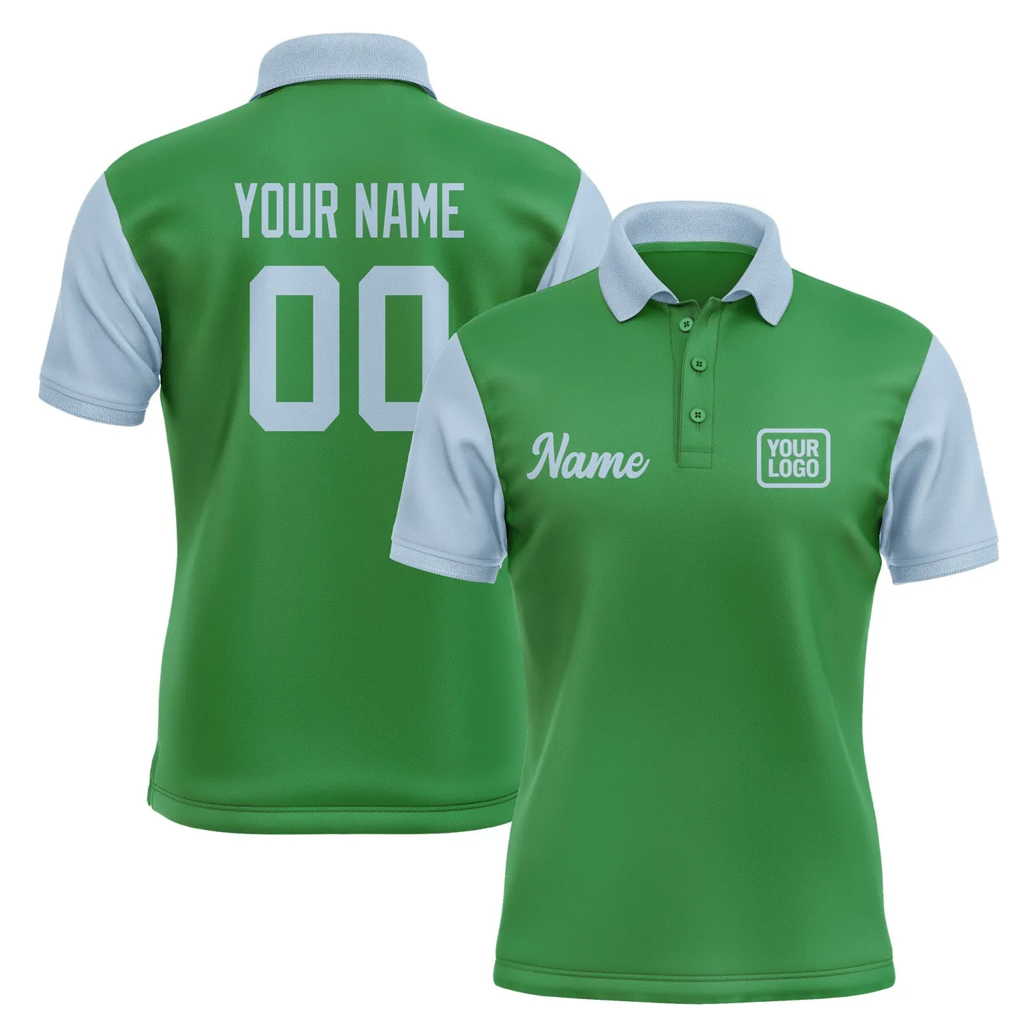 Custom Emerald Green Light Blue Short-Sleeve Polo Shirt