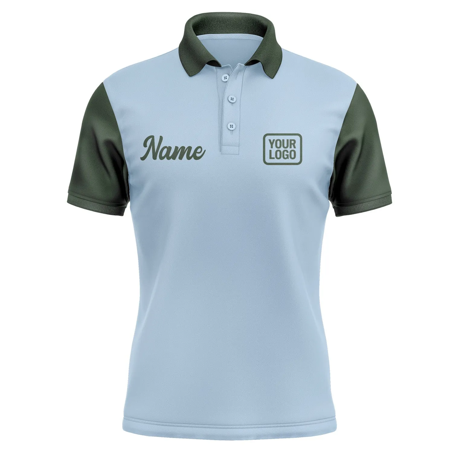 Custom Light Blue Dark Green Short-Sleeve Polo Shirt