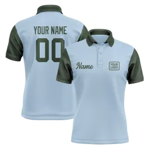 Custom Light Blue Dark Green Short-Sleeve Polo Shirt