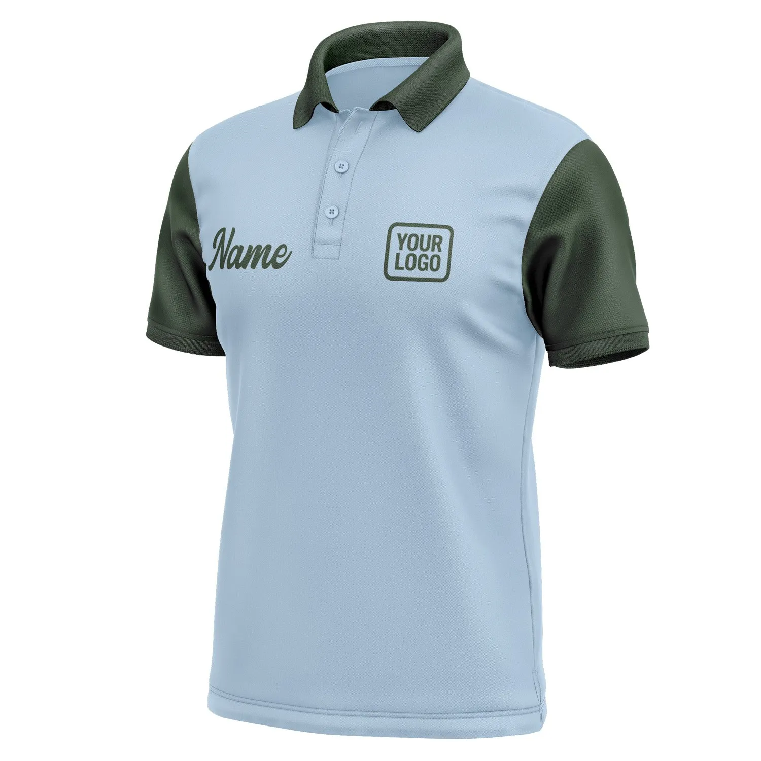 Custom Light Blue Dark Green Short-Sleeve Polo Shirt