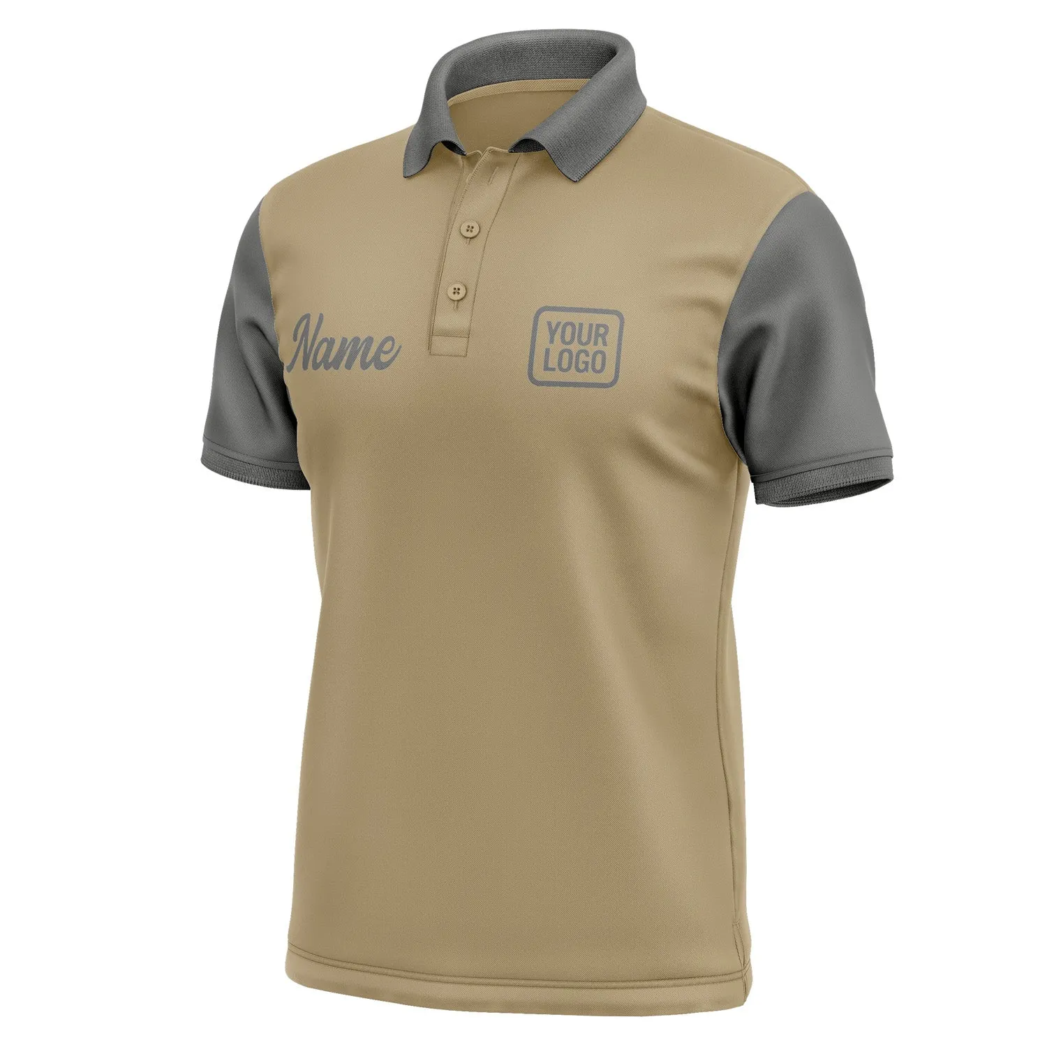Custom Light Khaki Dark Grey Short-Sleeve Polo Shirt