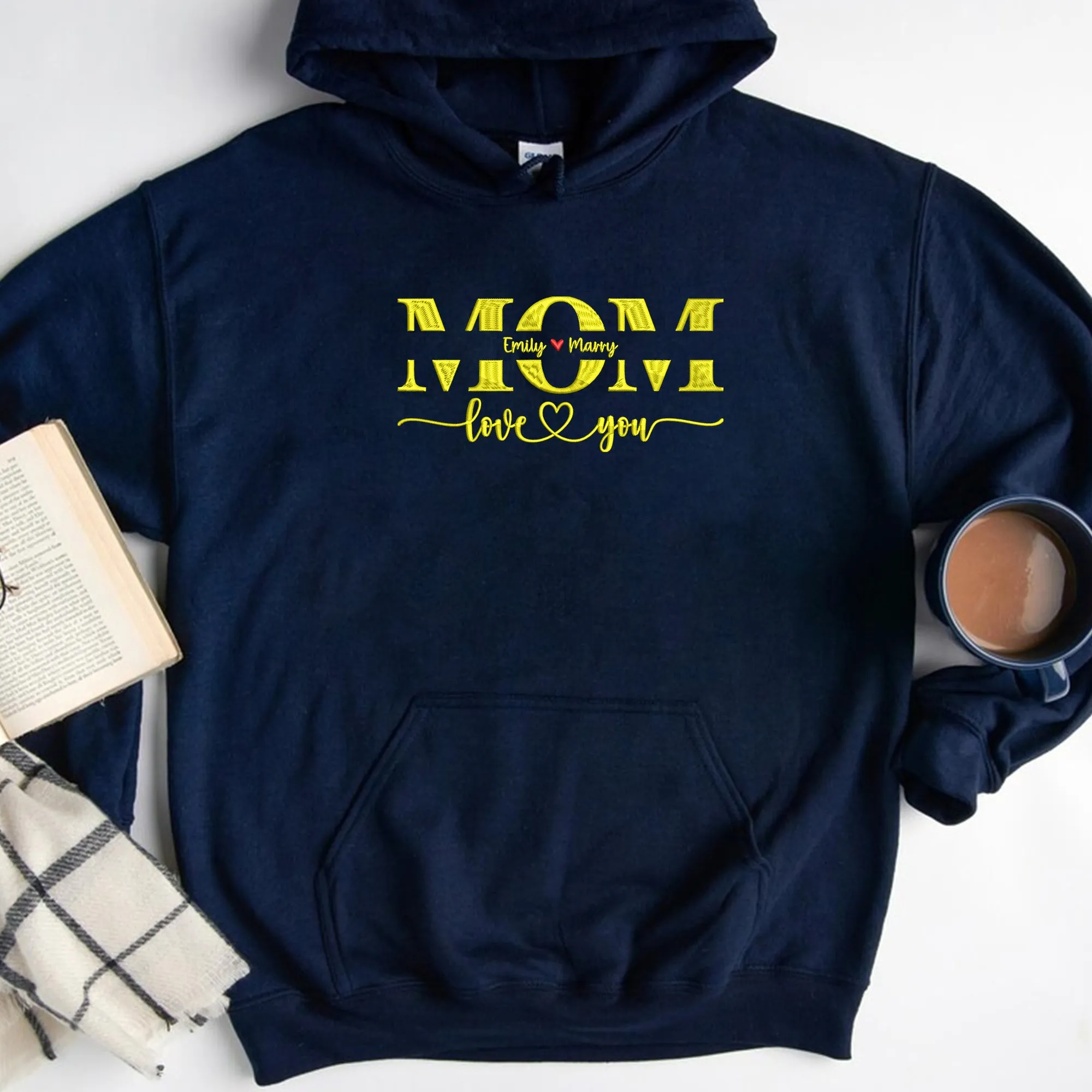 Custom Mama Embroidered Hoodie, Personalized Mom Hoodie With Kids Names, Pregnancy Reveal Outfit, Birthday Gift, Mothers Day Gift