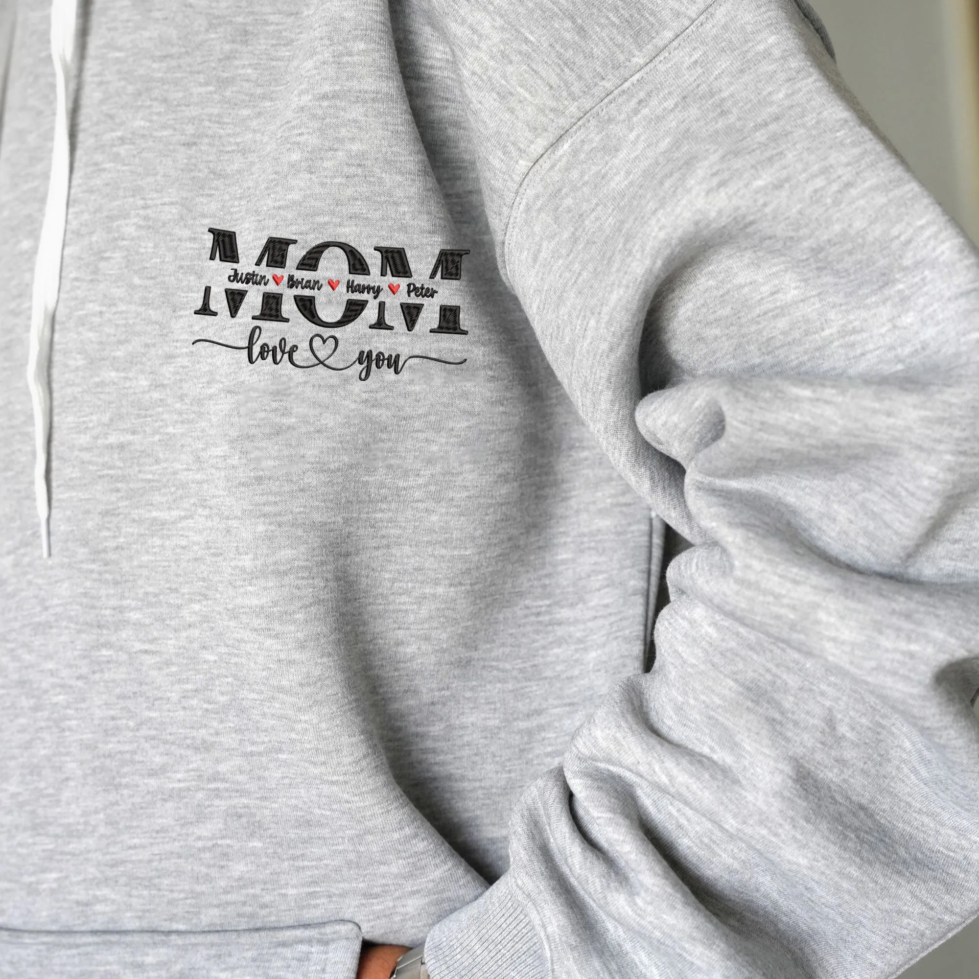 Custom Mama Embroidered Hoodie, Personalized Mom Hoodie With Kids Names, Pregnancy Reveal Outfit, Birthday Gift, Mothers Day Gift