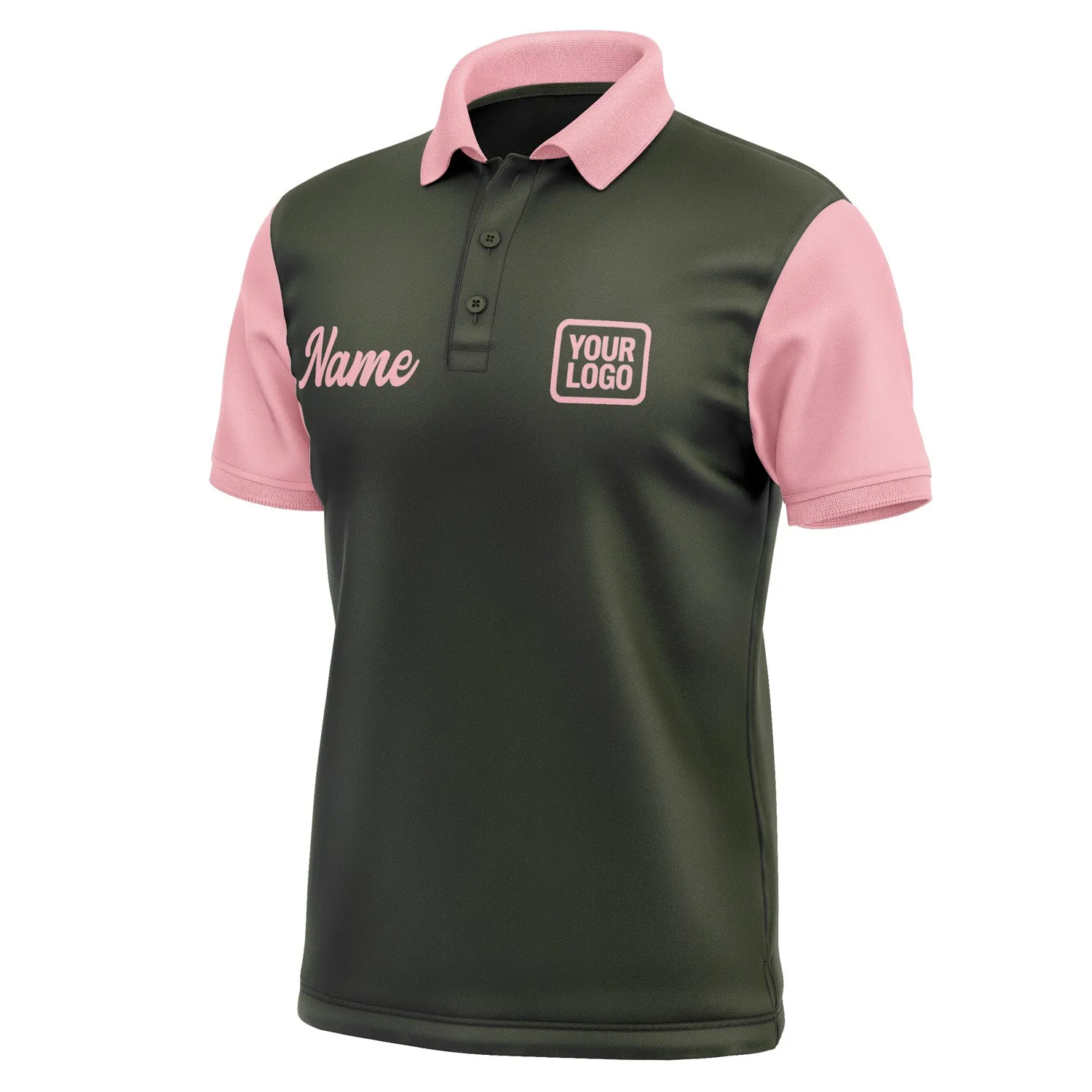 Custom Olive Light Pink Short-Sleeve Polo Shirt