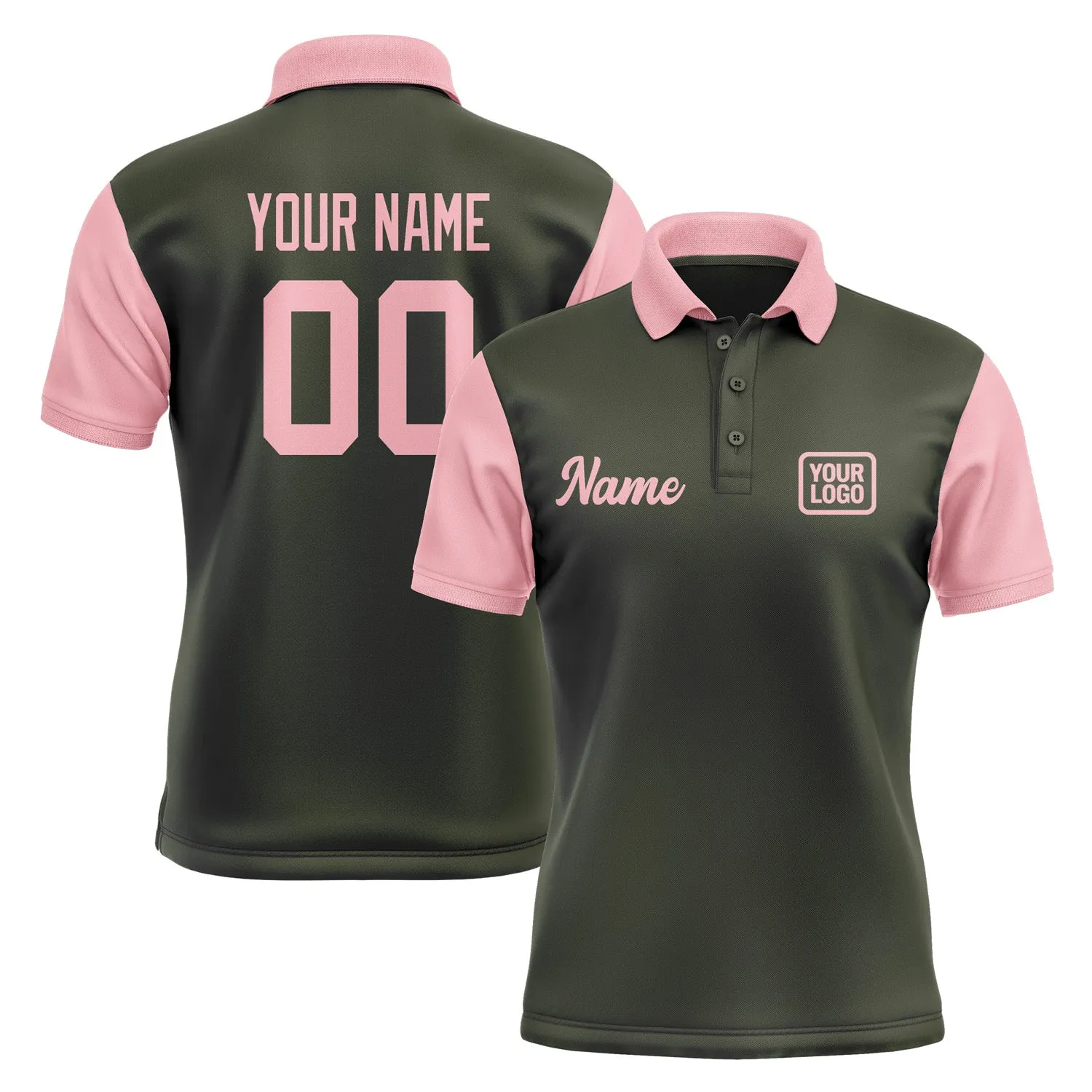 Custom Olive Light Pink Short-Sleeve Polo Shirt