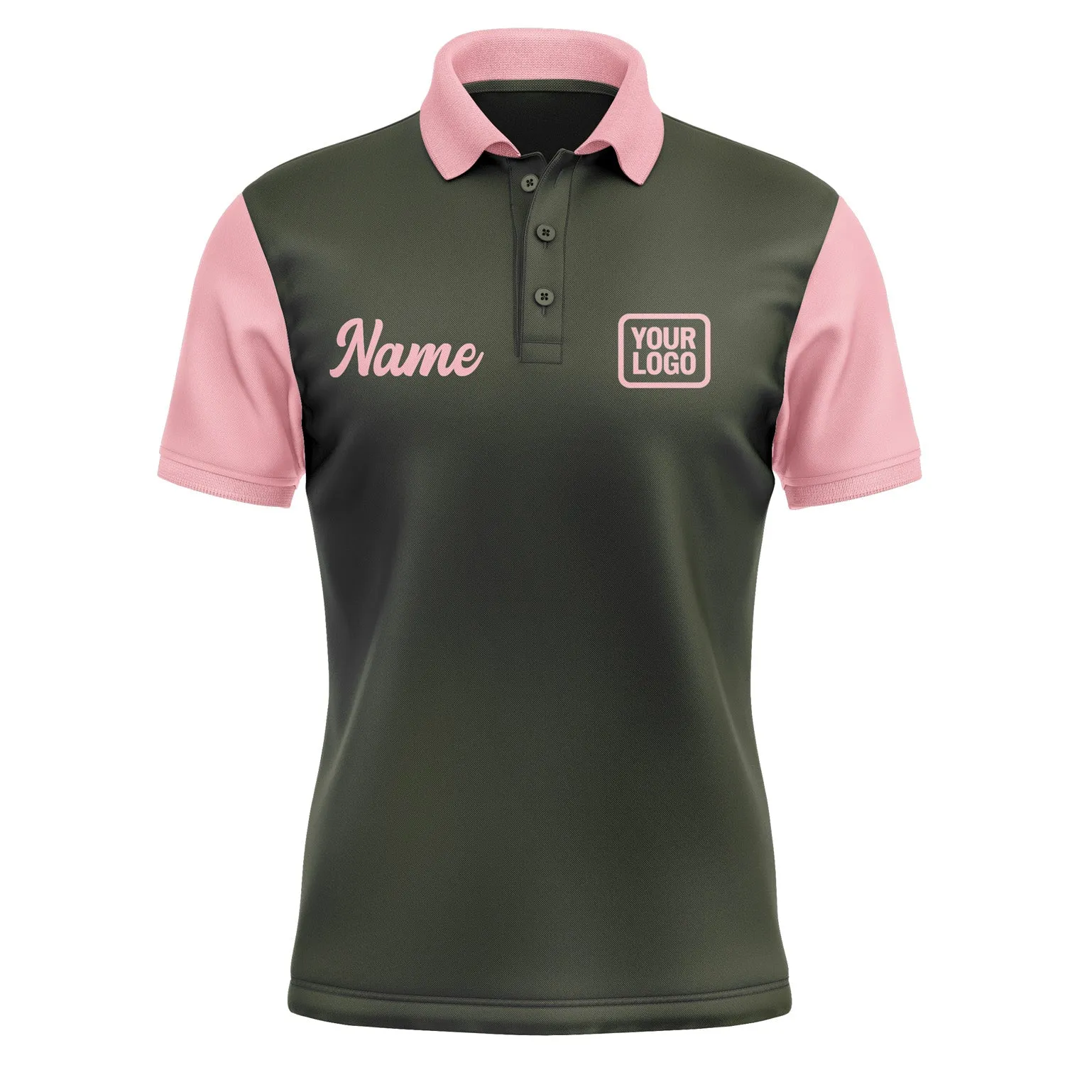 Custom Olive Light Pink Short-Sleeve Polo Shirt